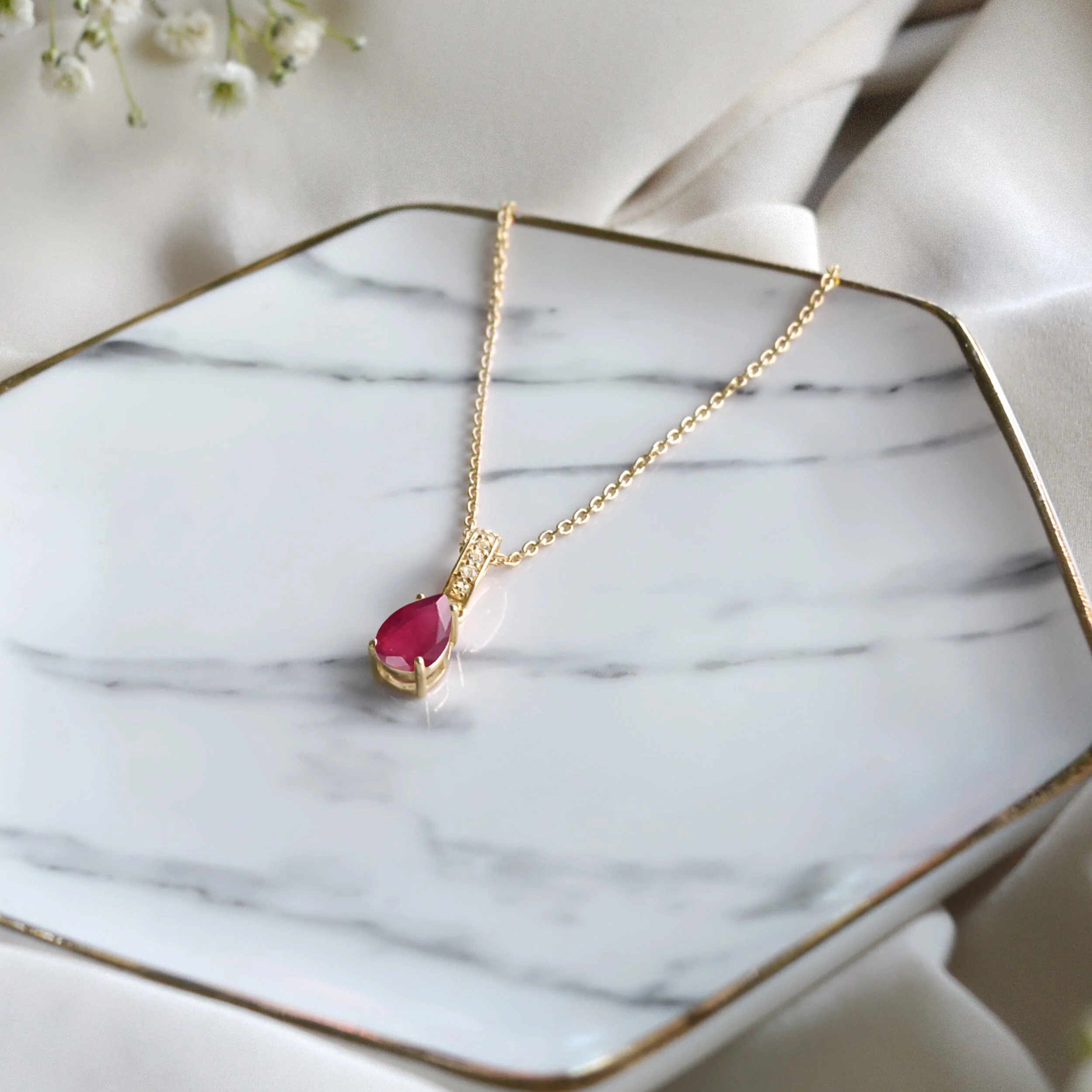 Fine Ruby Lab Diamond Necklace Sway - July Birthstone - Image 17