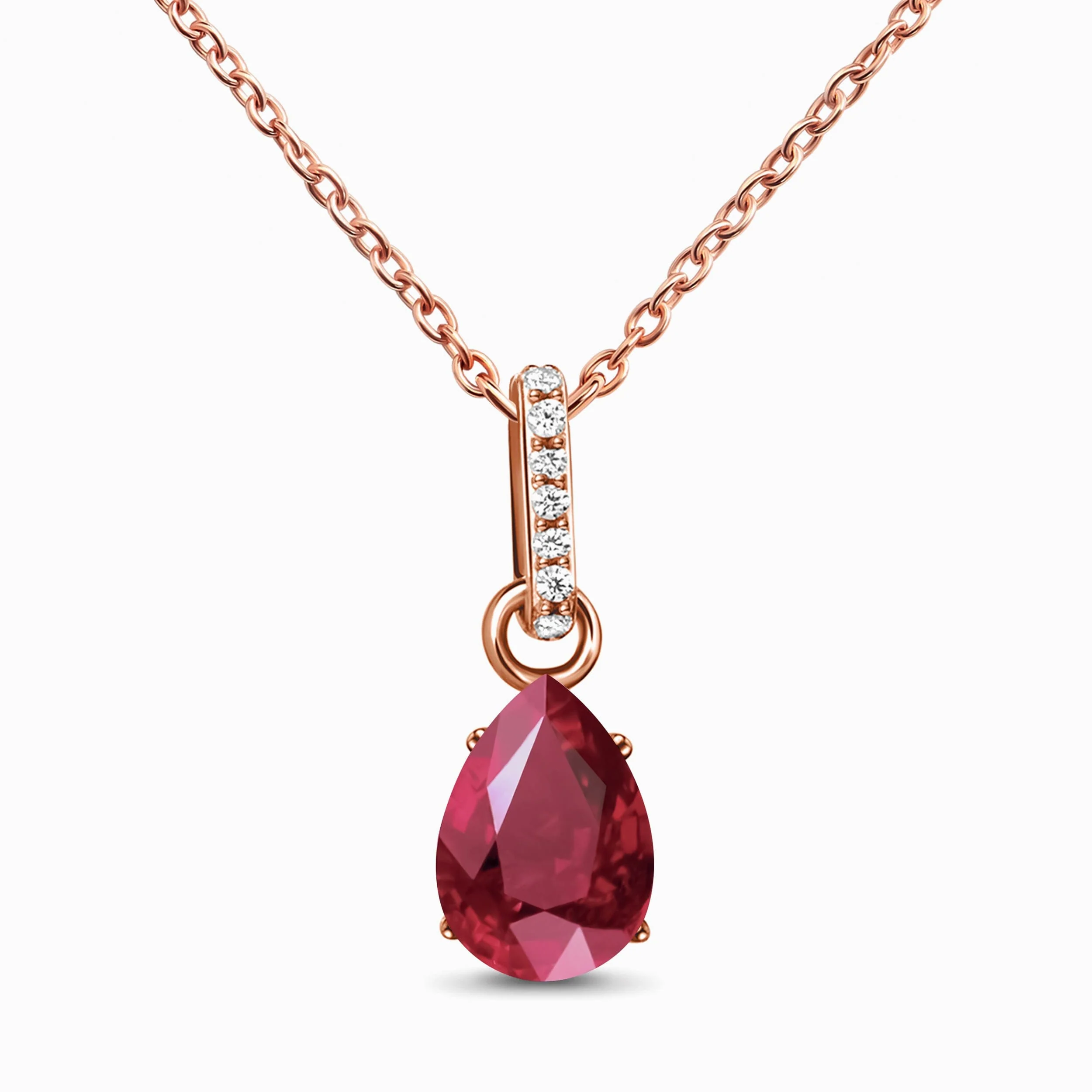 Fine Ruby Lab Diamond Necklace Sway - July Birthstone - Image 3