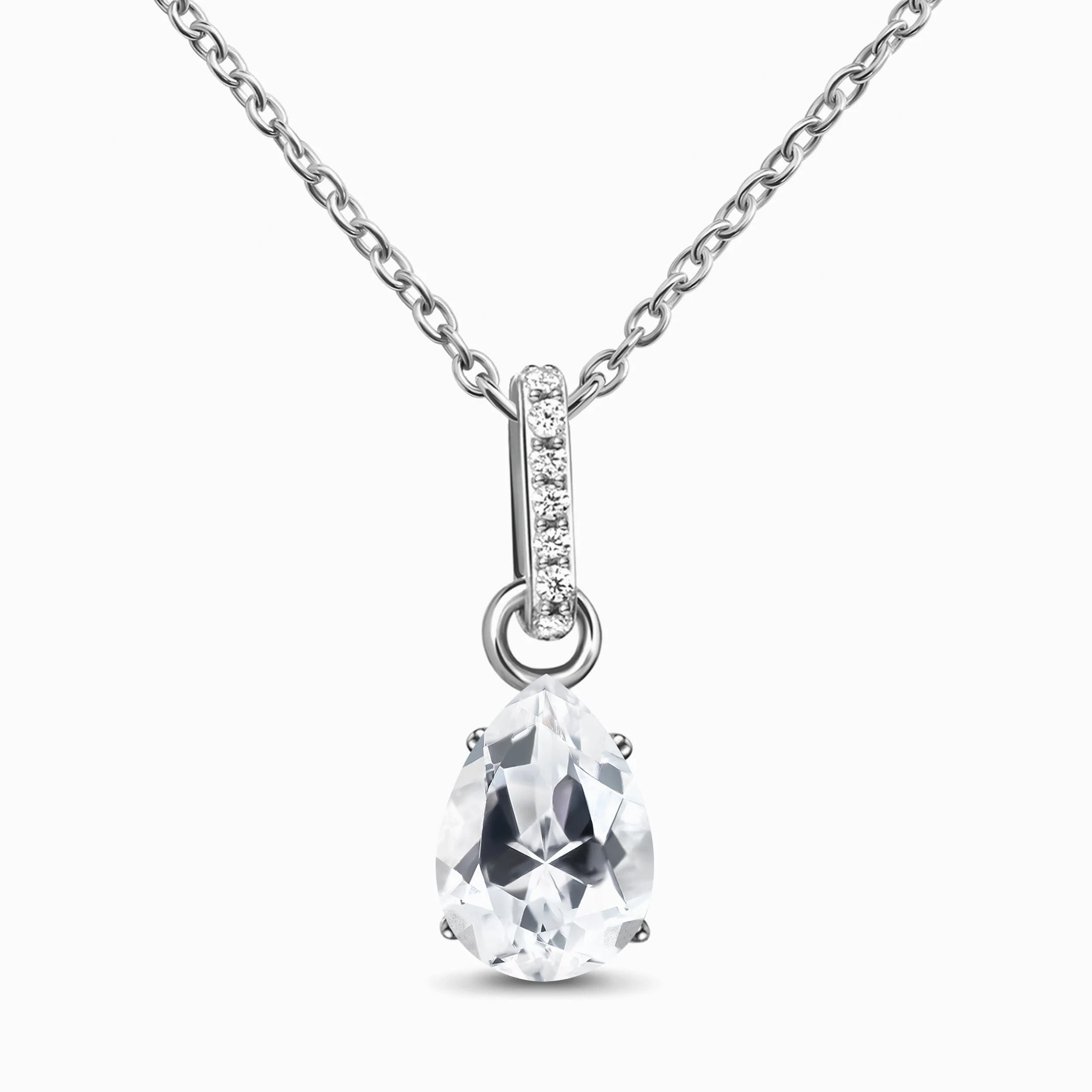 Fine White Topaz Lab Diamond Necklace Sway - April Birthstone