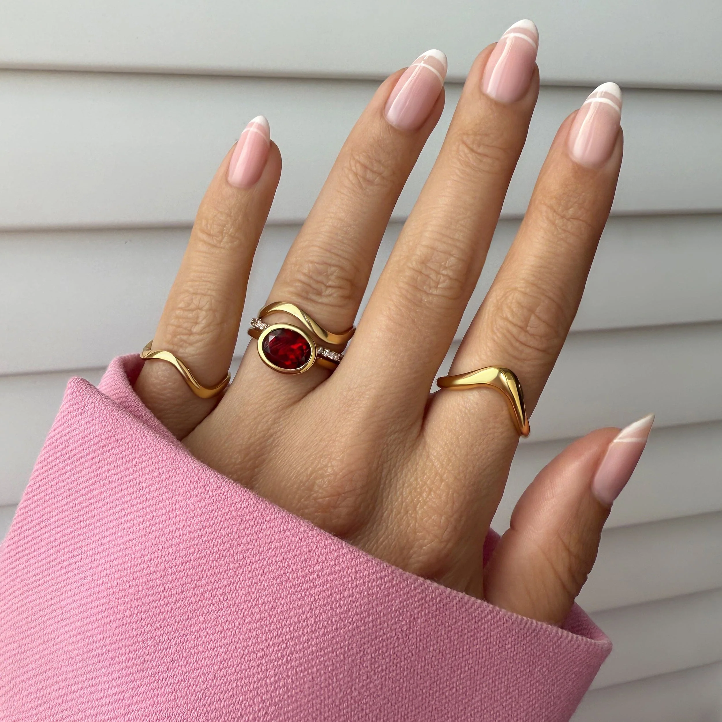 Garnet Skin-Touch & Twinkling & Waves Rings - Image 12