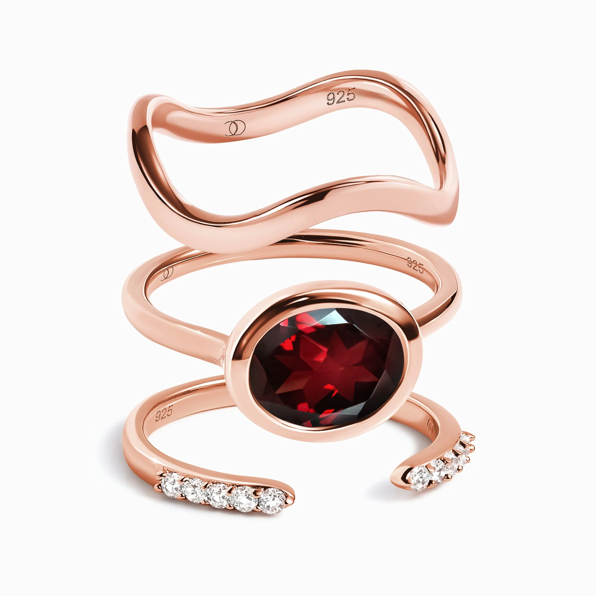 Garnet Skin-Touch & Twinkling & Waves Rings - Image 3