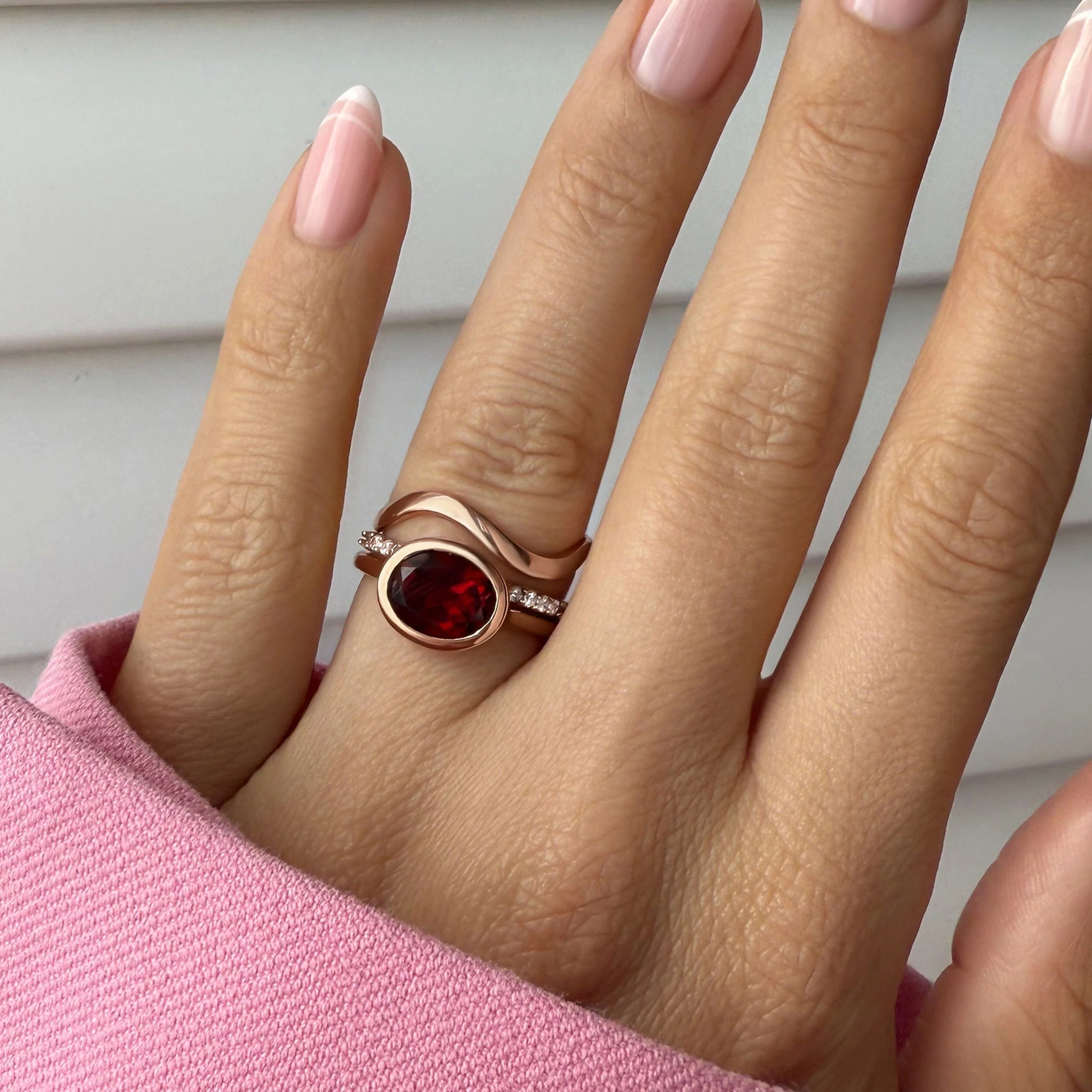 Garnet Skin-Touch & Twinkling & Waves Rings - Image 4