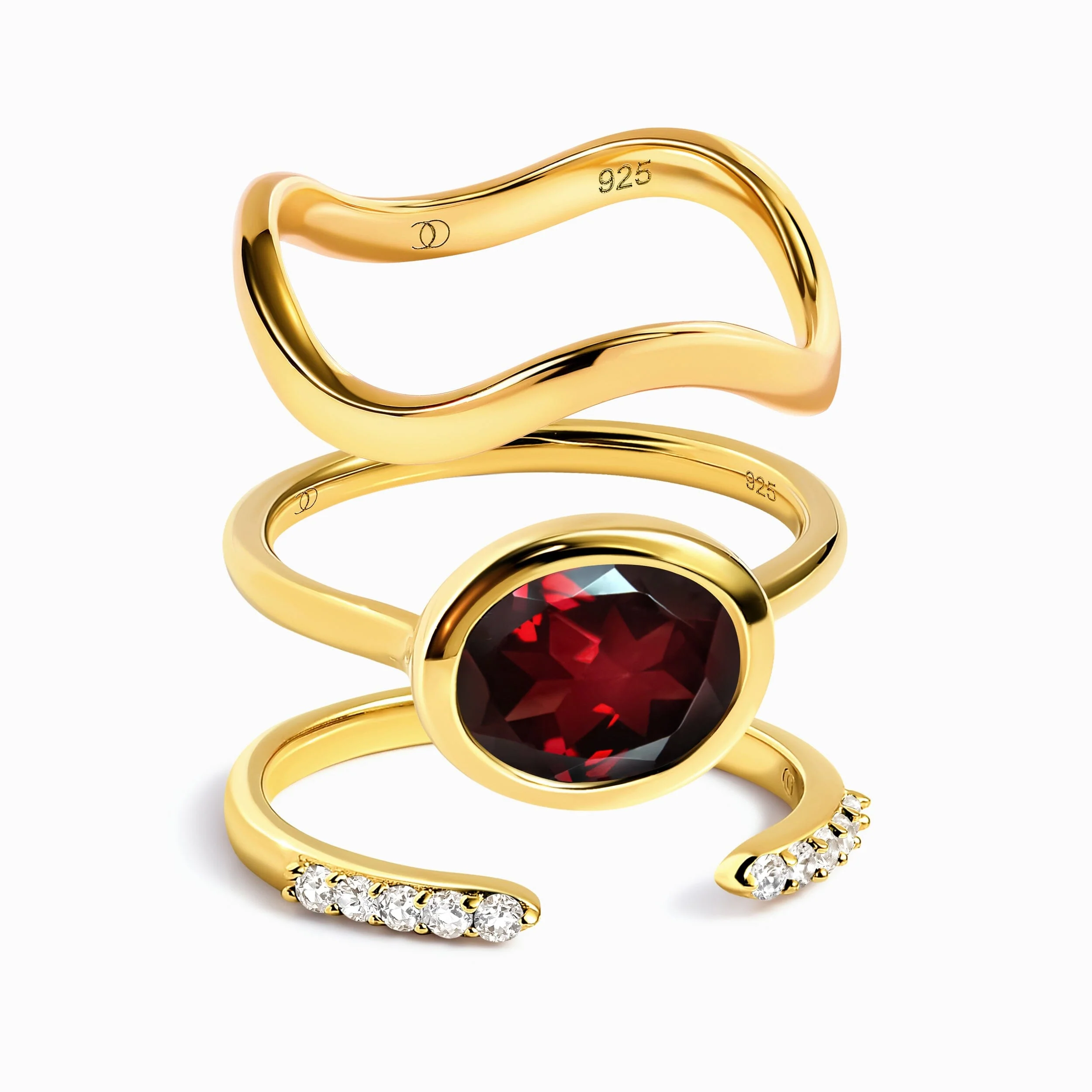 Garnet Skin-Touch & Twinkling & Waves Rings - Image 5