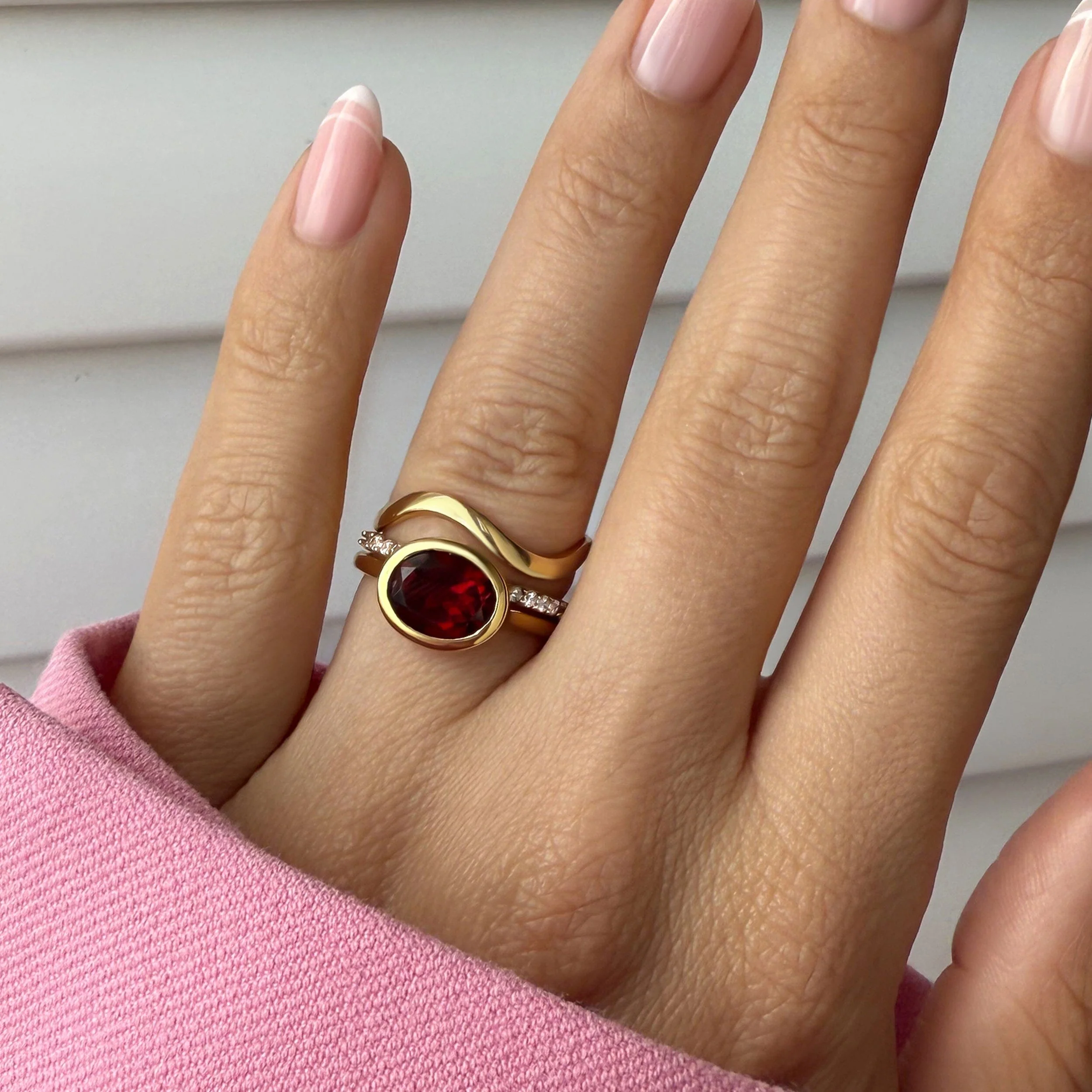 Garnet Skin-Touch & Twinkling & Waves Rings - Image 6