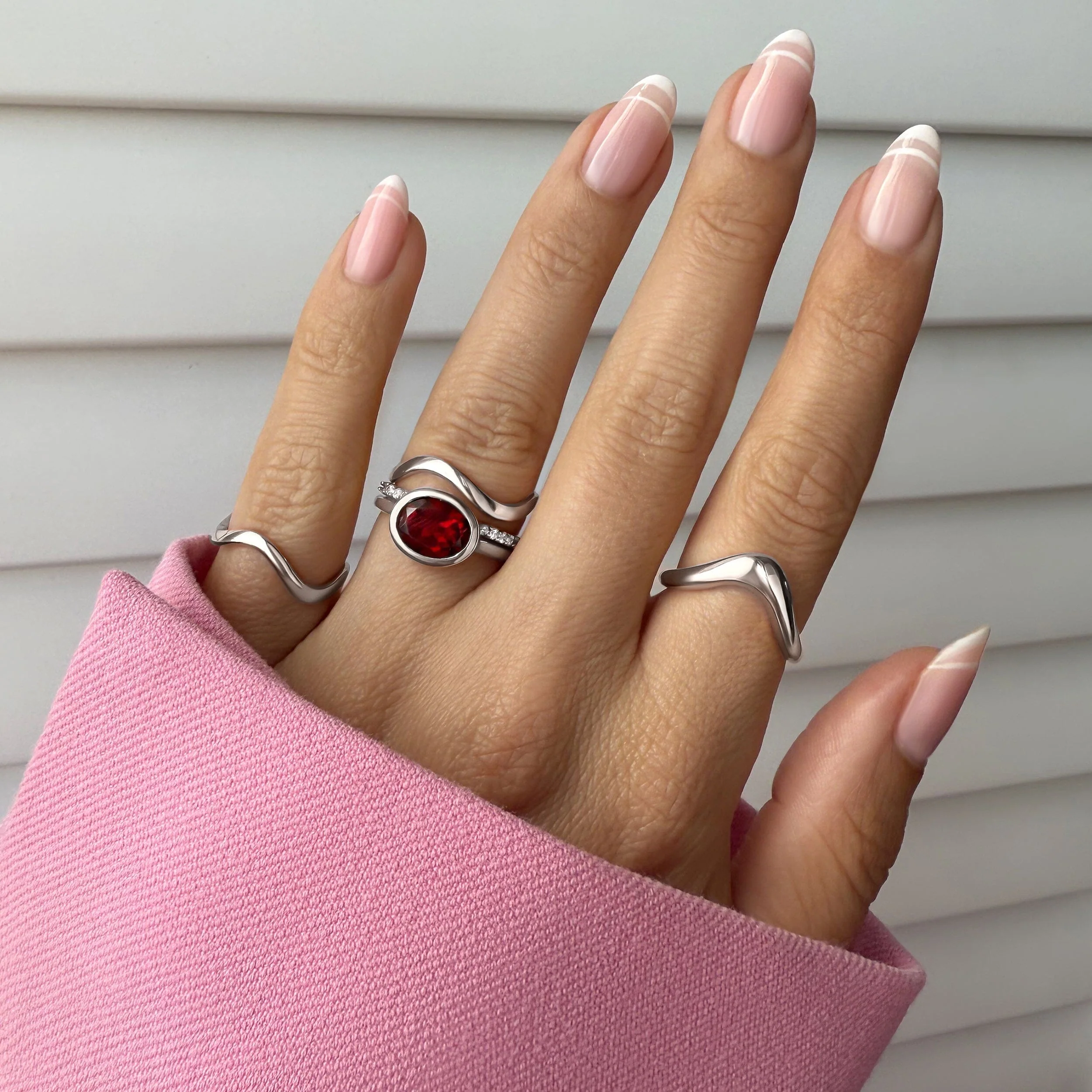 Garnet Skin-Touch & Twinkling & Waves Rings - Image 8