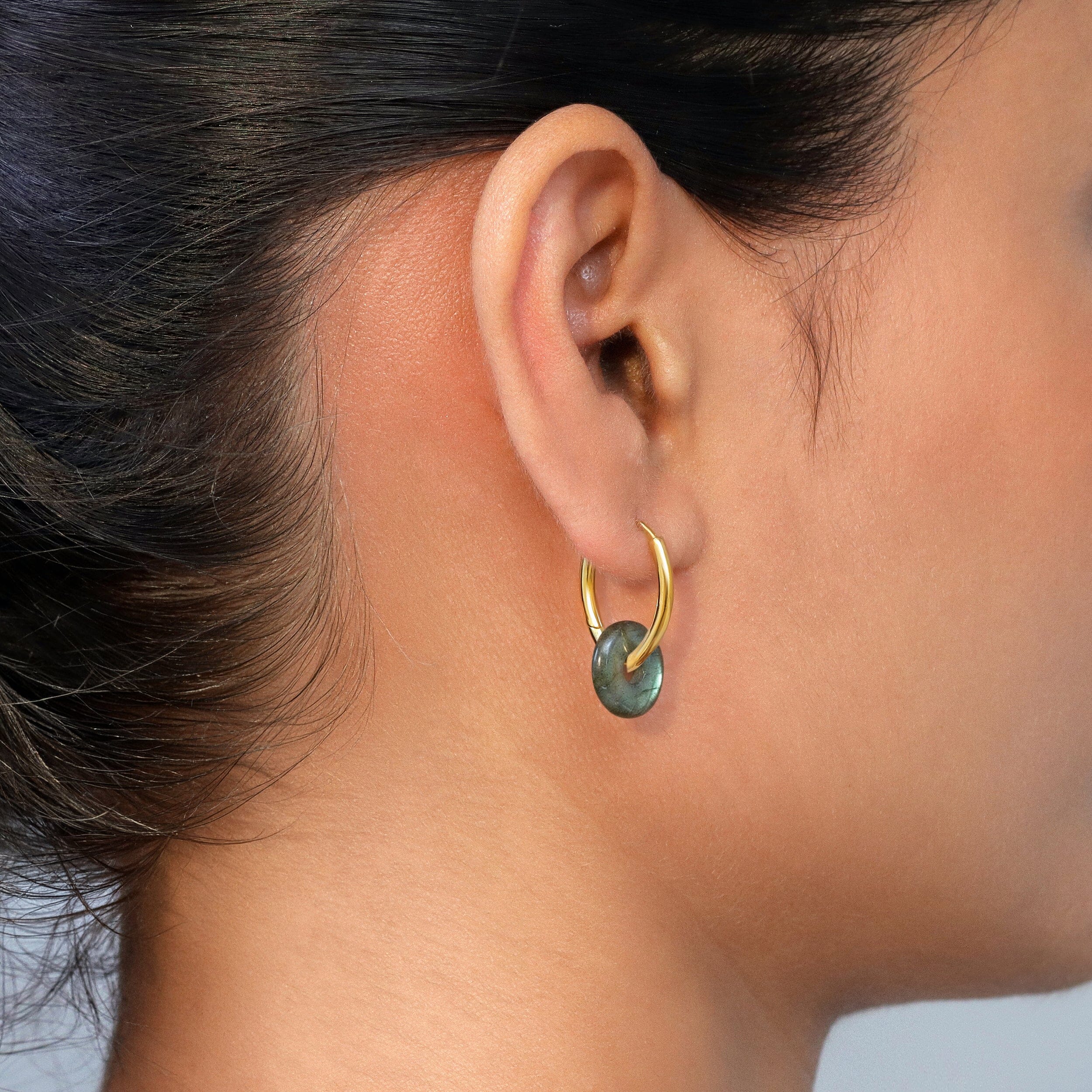 Labradorite Earrings - Circle Hoops - Image 17