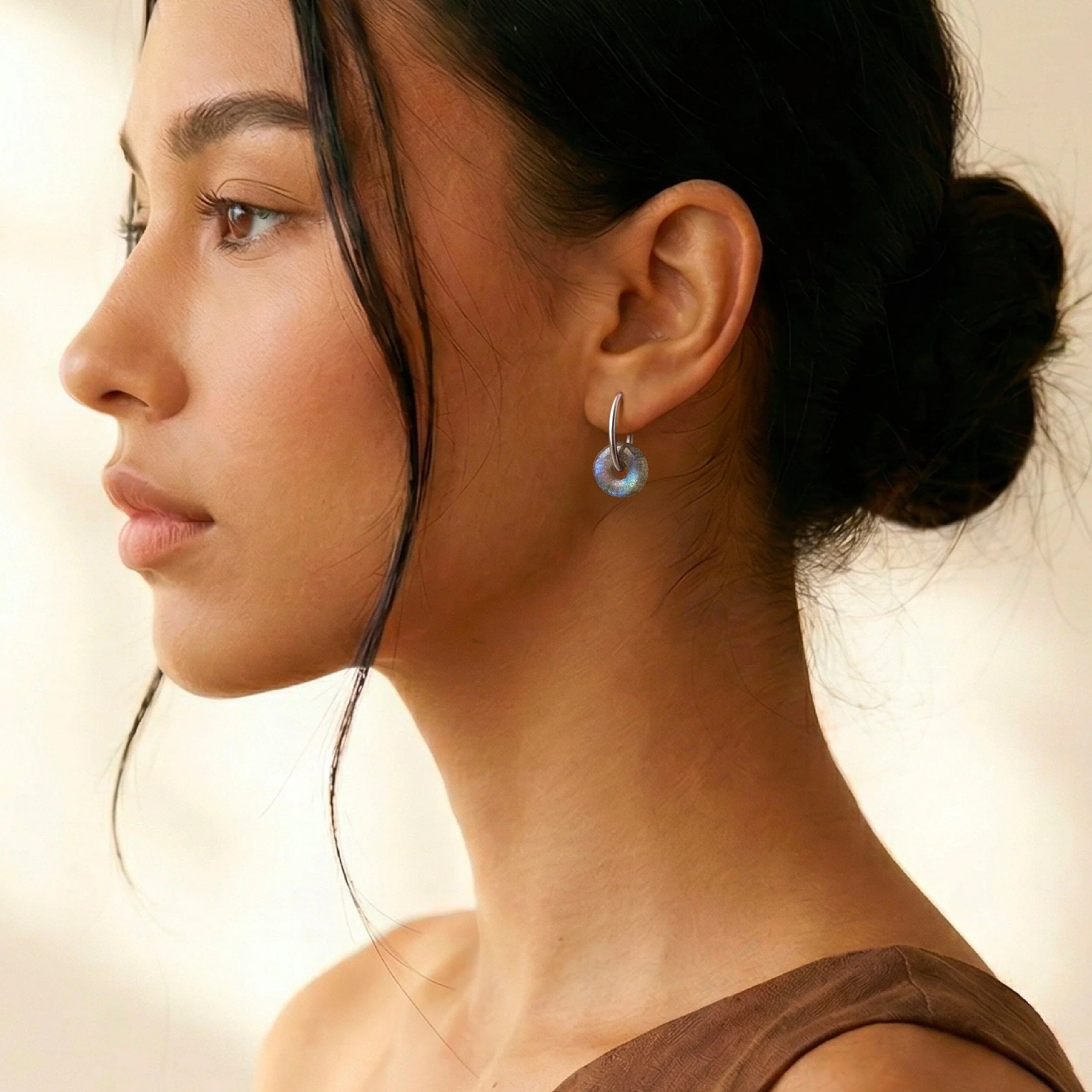 Labradorite Earrings - Circle Hoops - Image 24