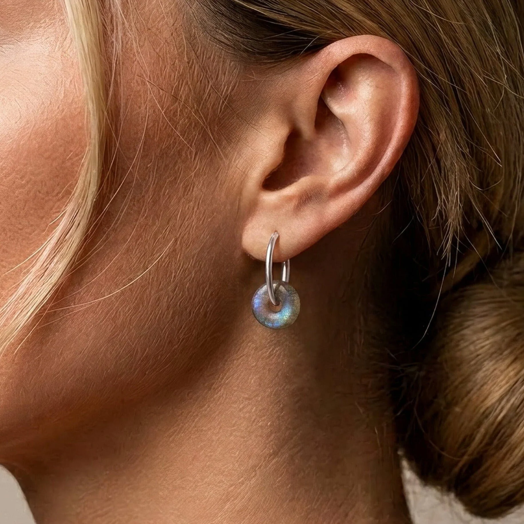 Labradorite Earrings - Circle Hoops - Image 6