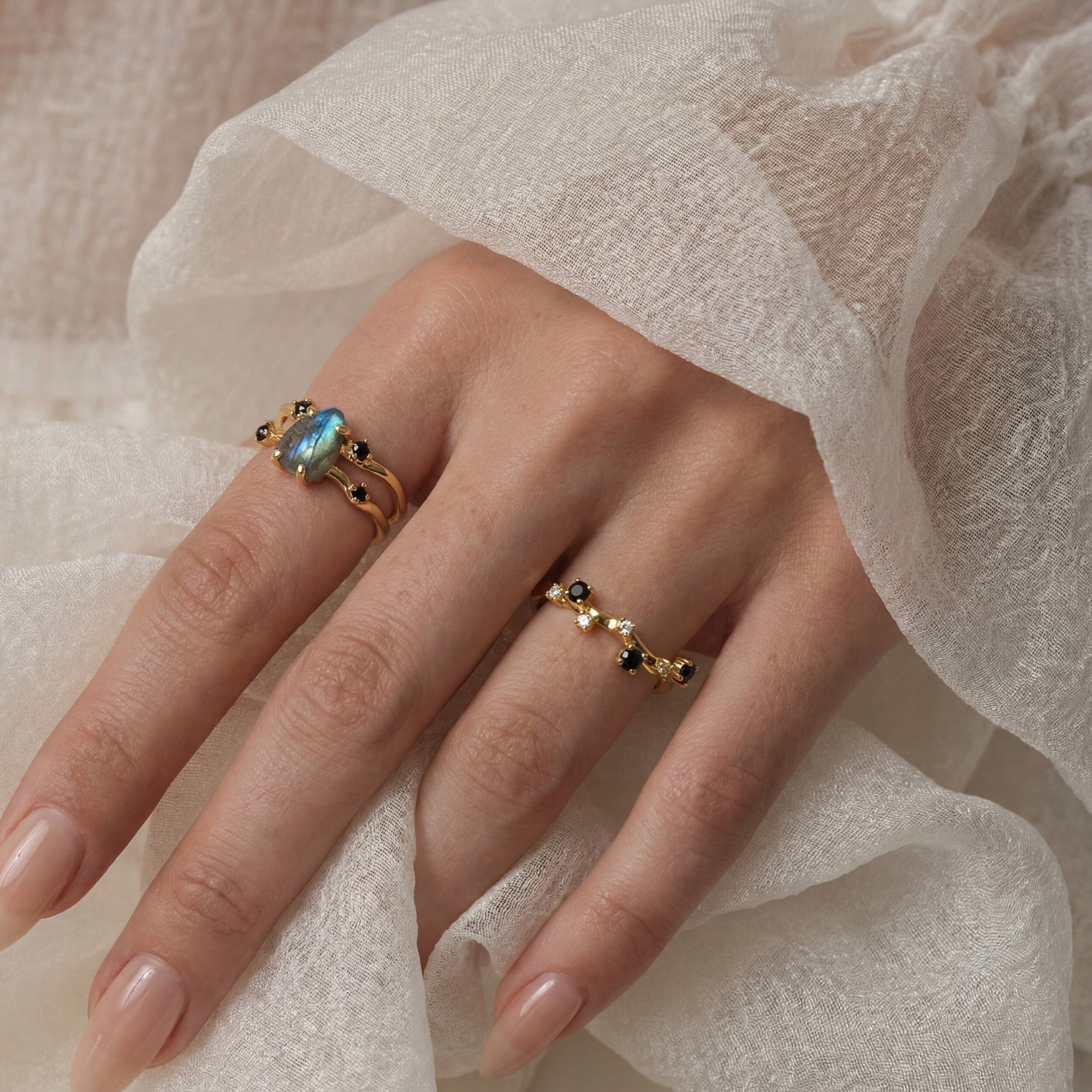Labradorite Flow Ring & Black Onyx Stardust Band - Image 6