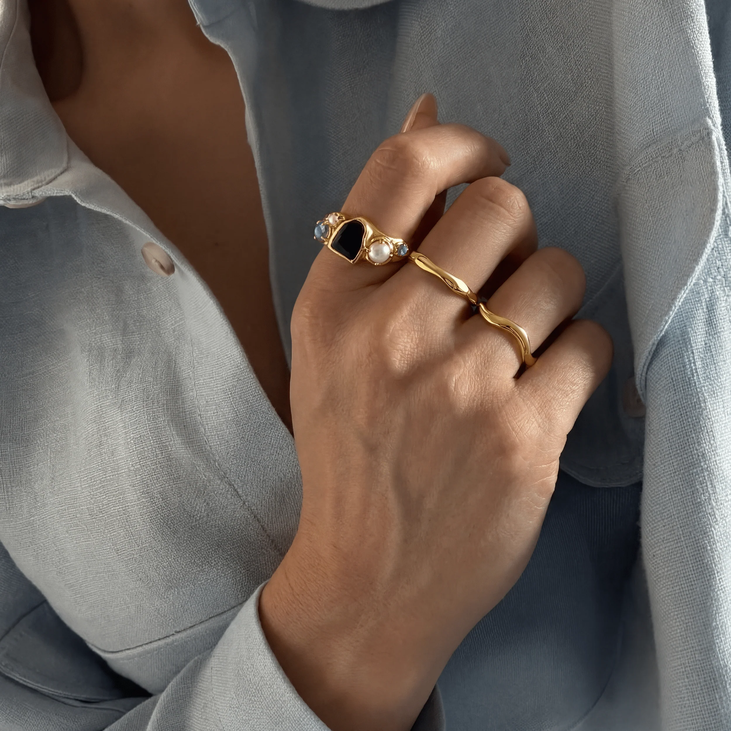 Black Obsidian Heirloom & Magma & Waves Rings - Image 4