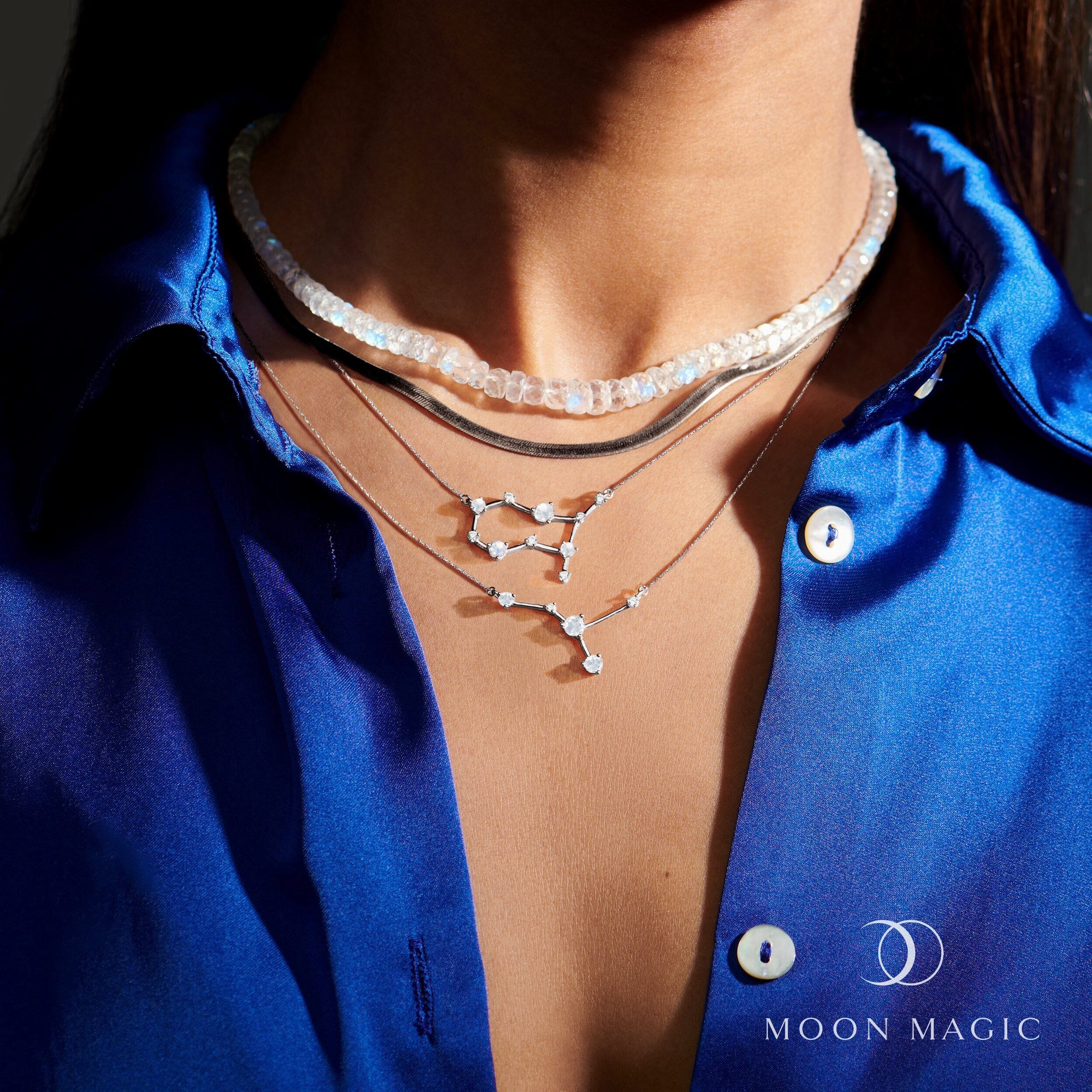 Moonstone Diamond Necklace - Gemini Zodiac Constellation - Image 10