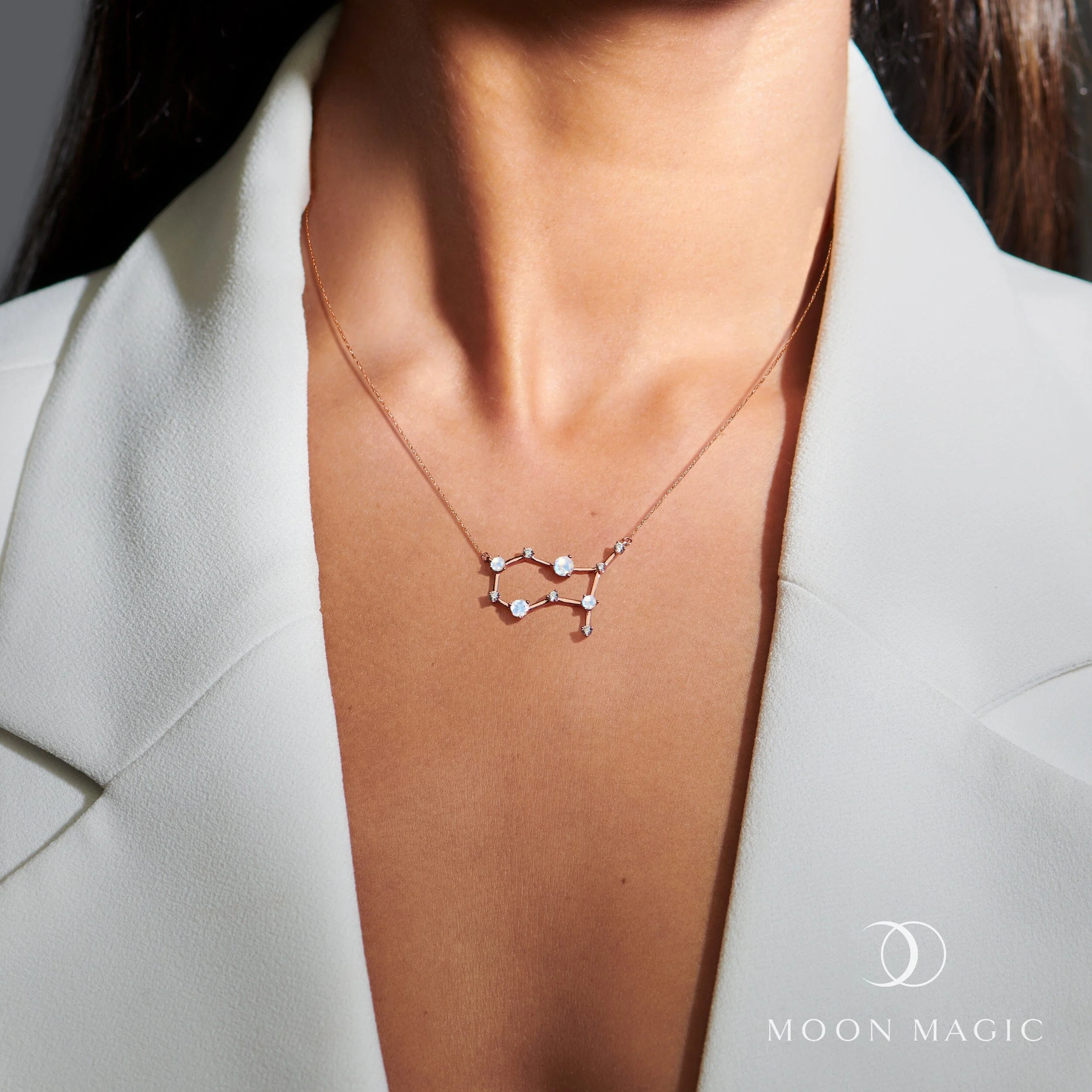 Moonstone Diamond Necklace - Gemini Zodiac Constellation - Image 4
