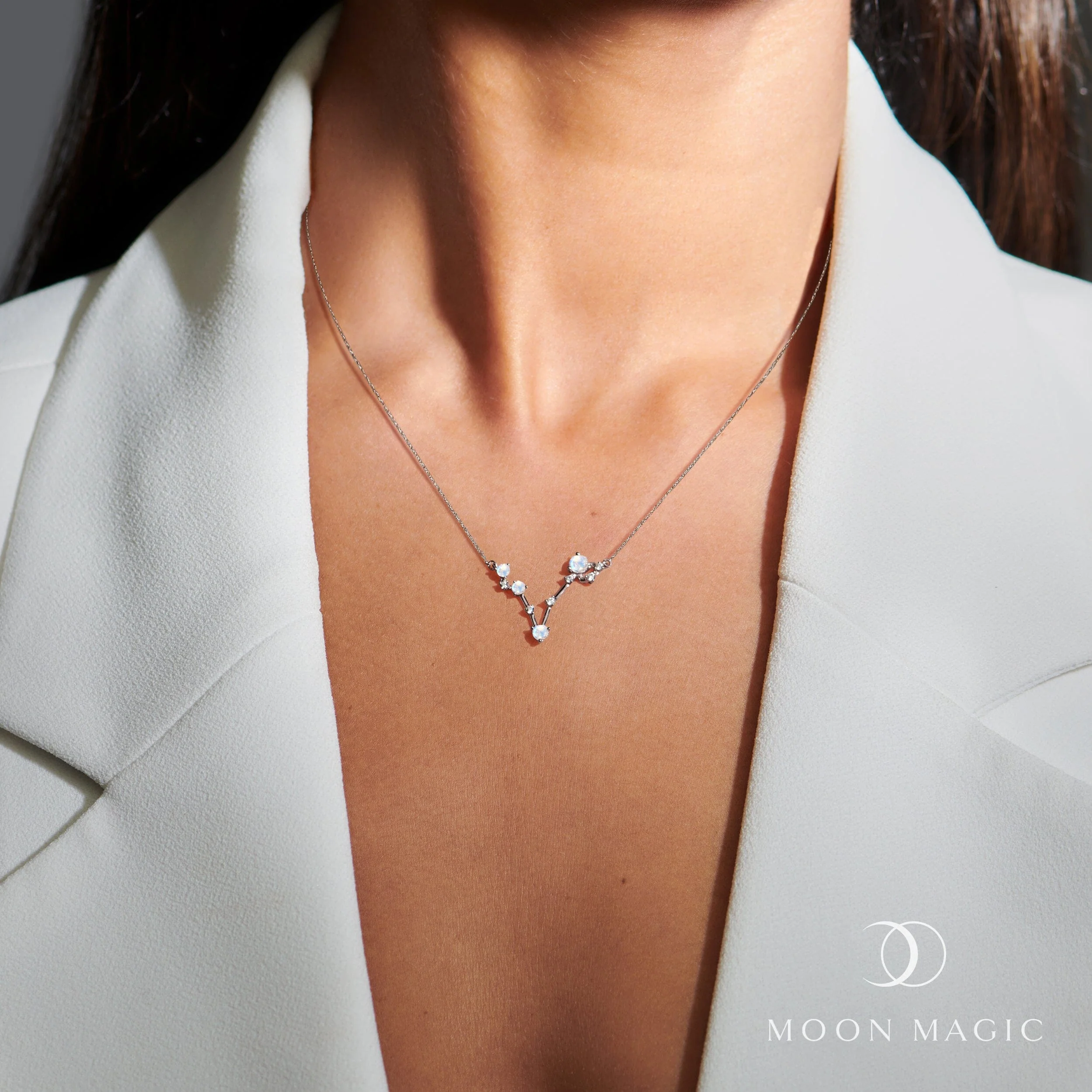 Moonstone Diamond Necklace - Pisces Zodiac Constellation - Image 2