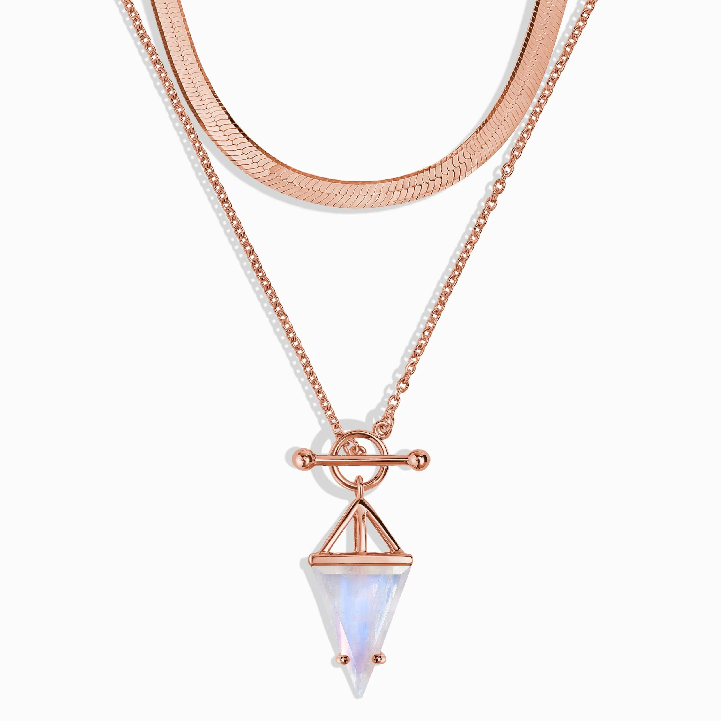 Moonstone Heroine T-Lock Necklace & Herringbone Chain - Image 3
