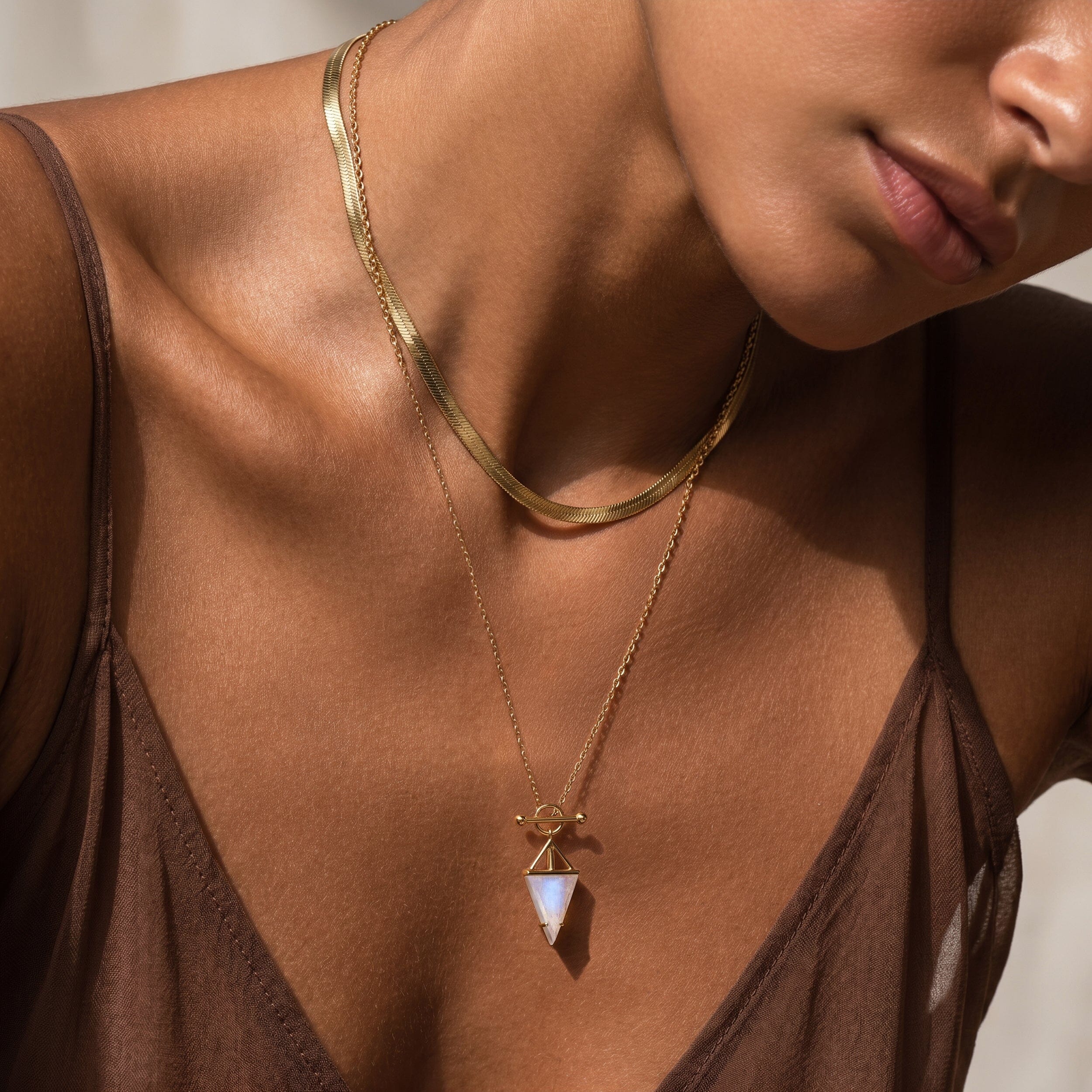 Moonstone Heroine T-Lock Necklace & Herringbone Chain - Image 6