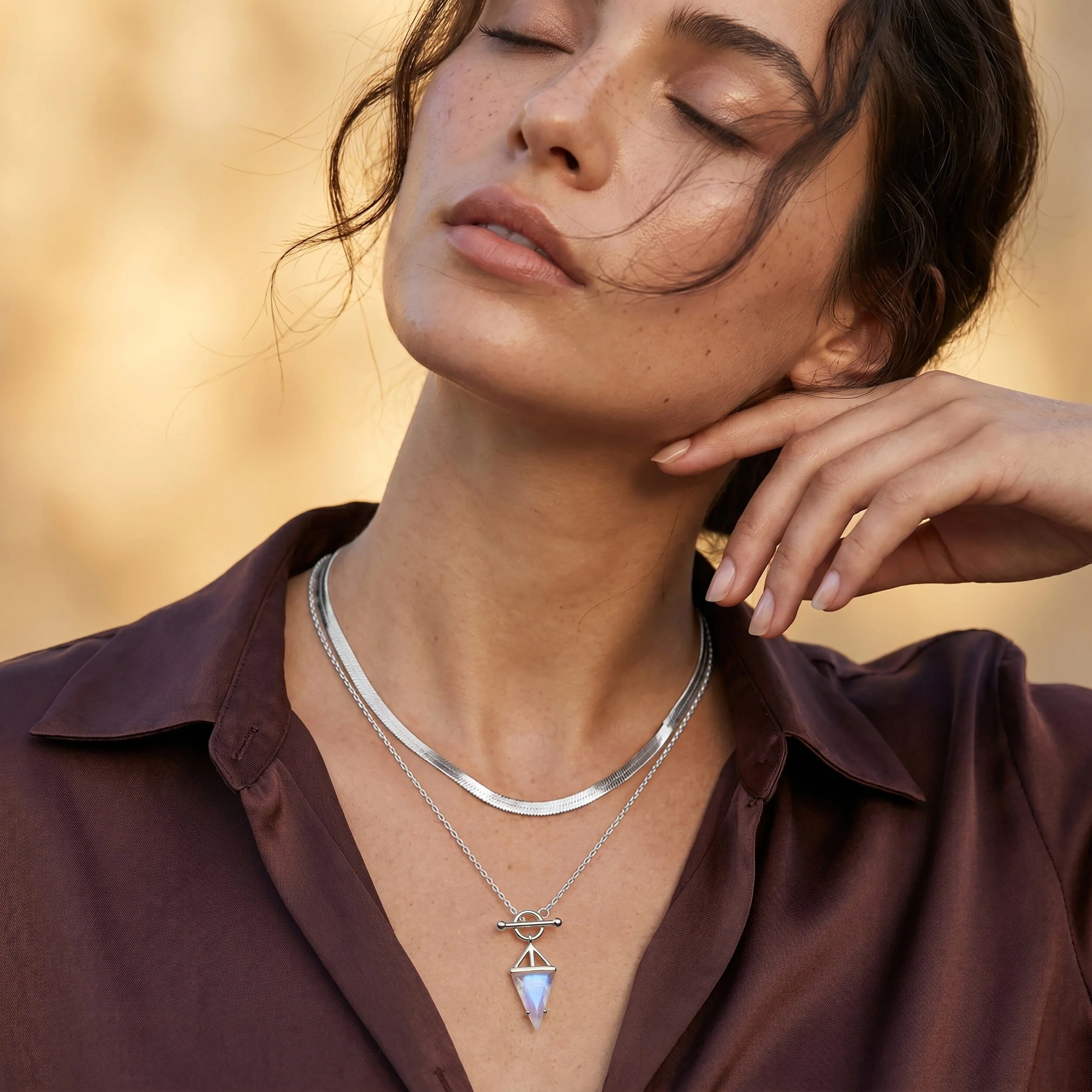 Moonstone Heroine T-Lock Necklace & Herringbone Chain - Image 8