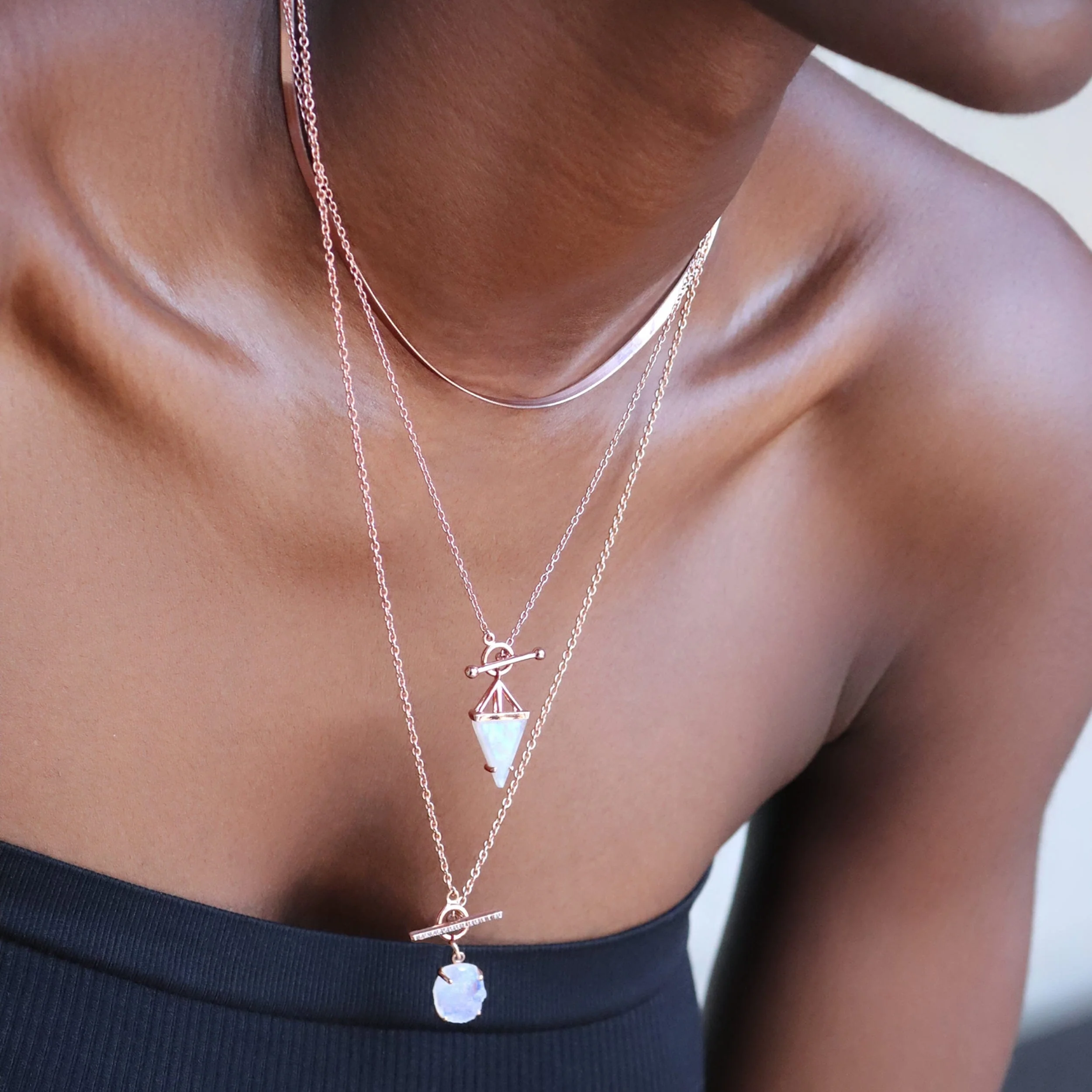 Moonstone Heroine T-Lock Necklace & Herringbone Chain - Image 9