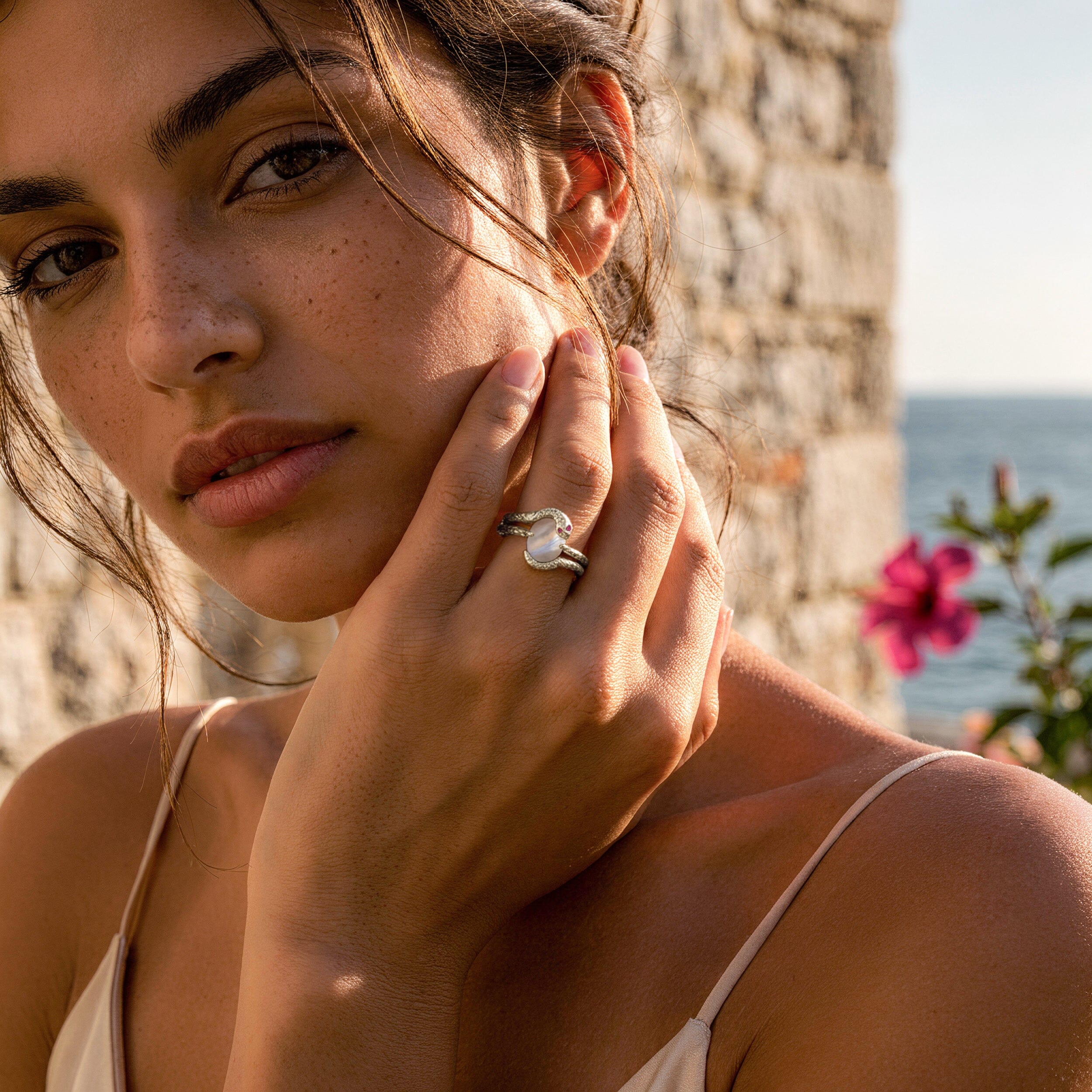 Mother of Pearl Ruby Ring - Serpent of Femininity - Image 3