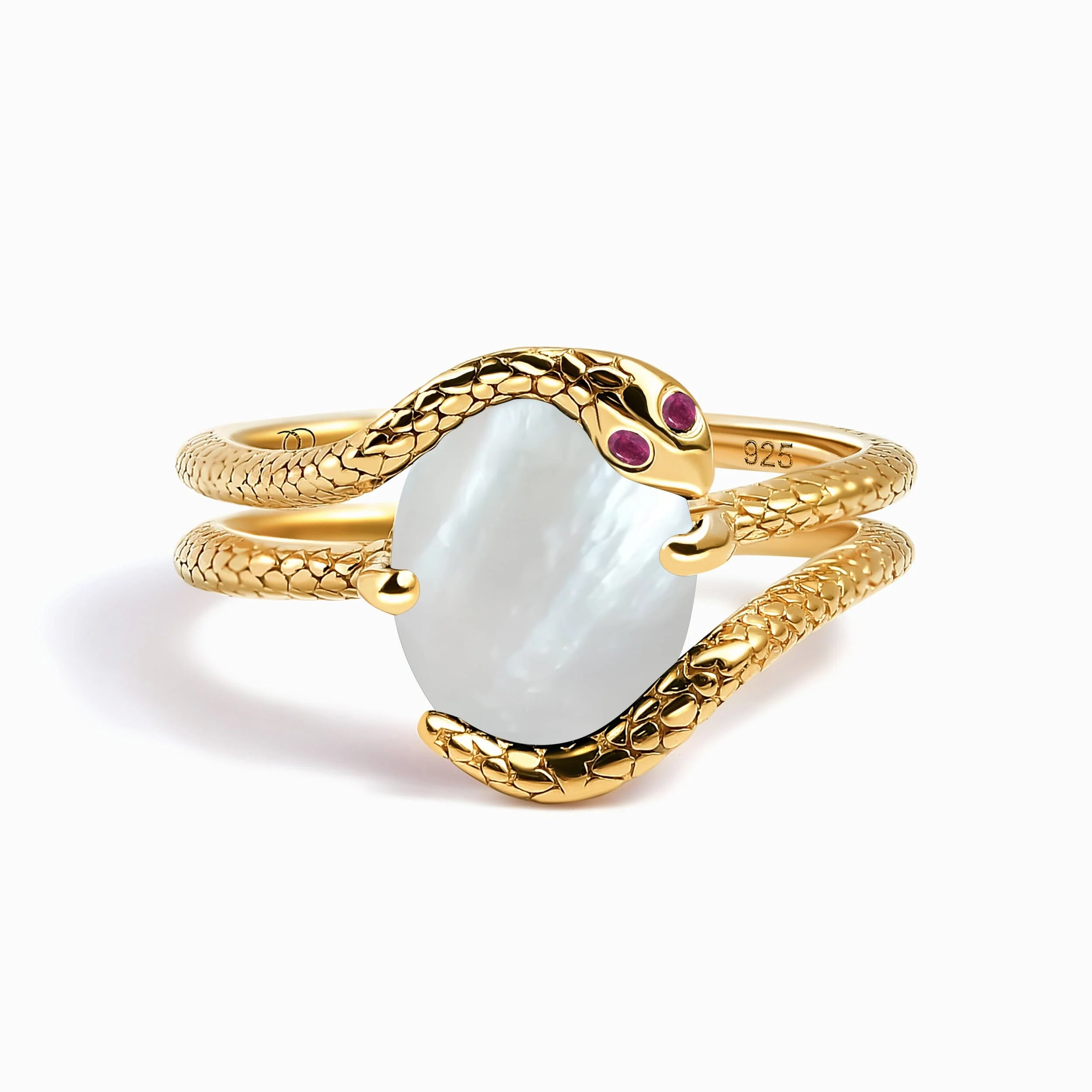 Mother of Pearl Ruby Ring - Serpent of Femininity - Image 4