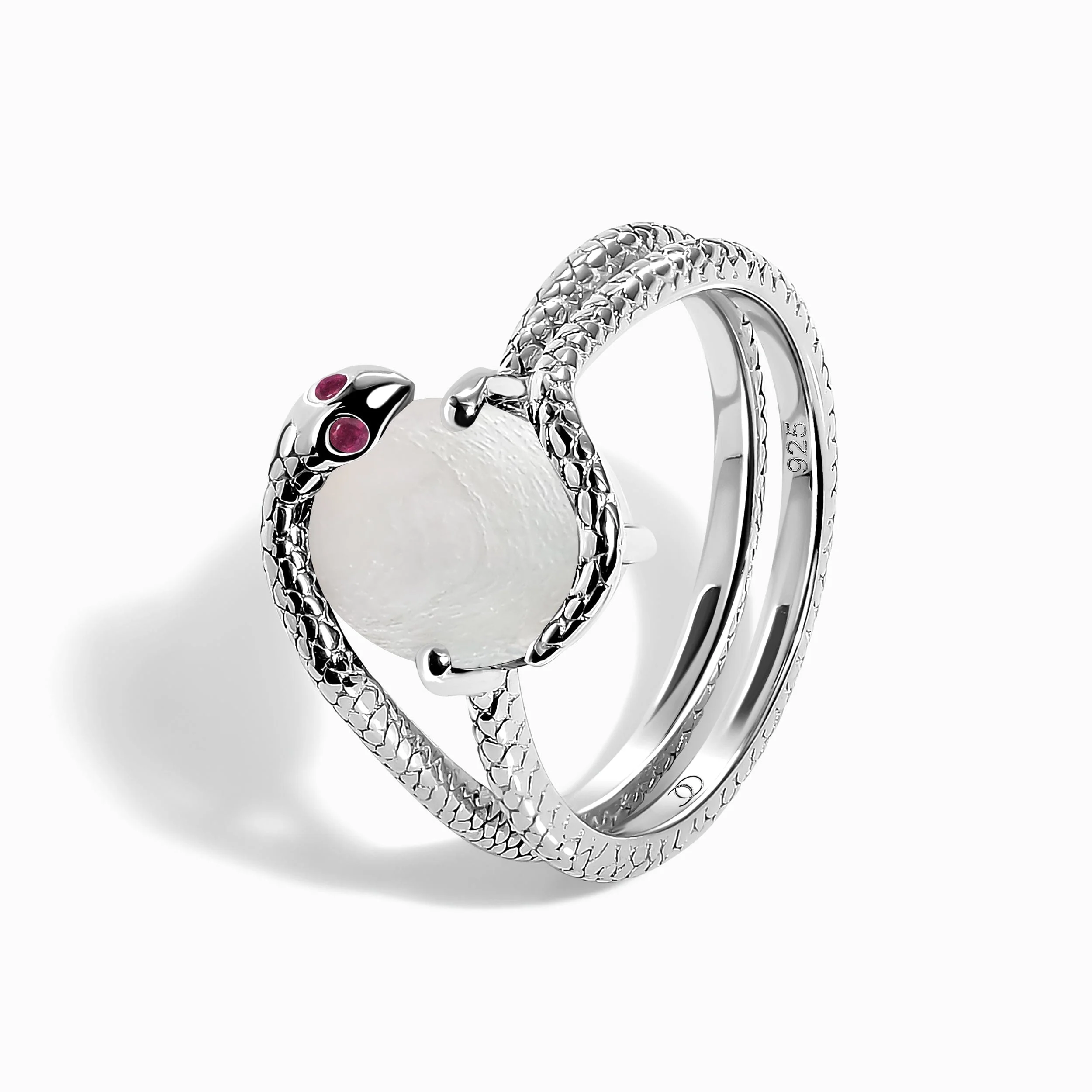 Mother of Pearl Ruby Serpent & Waves Rings - Image 10