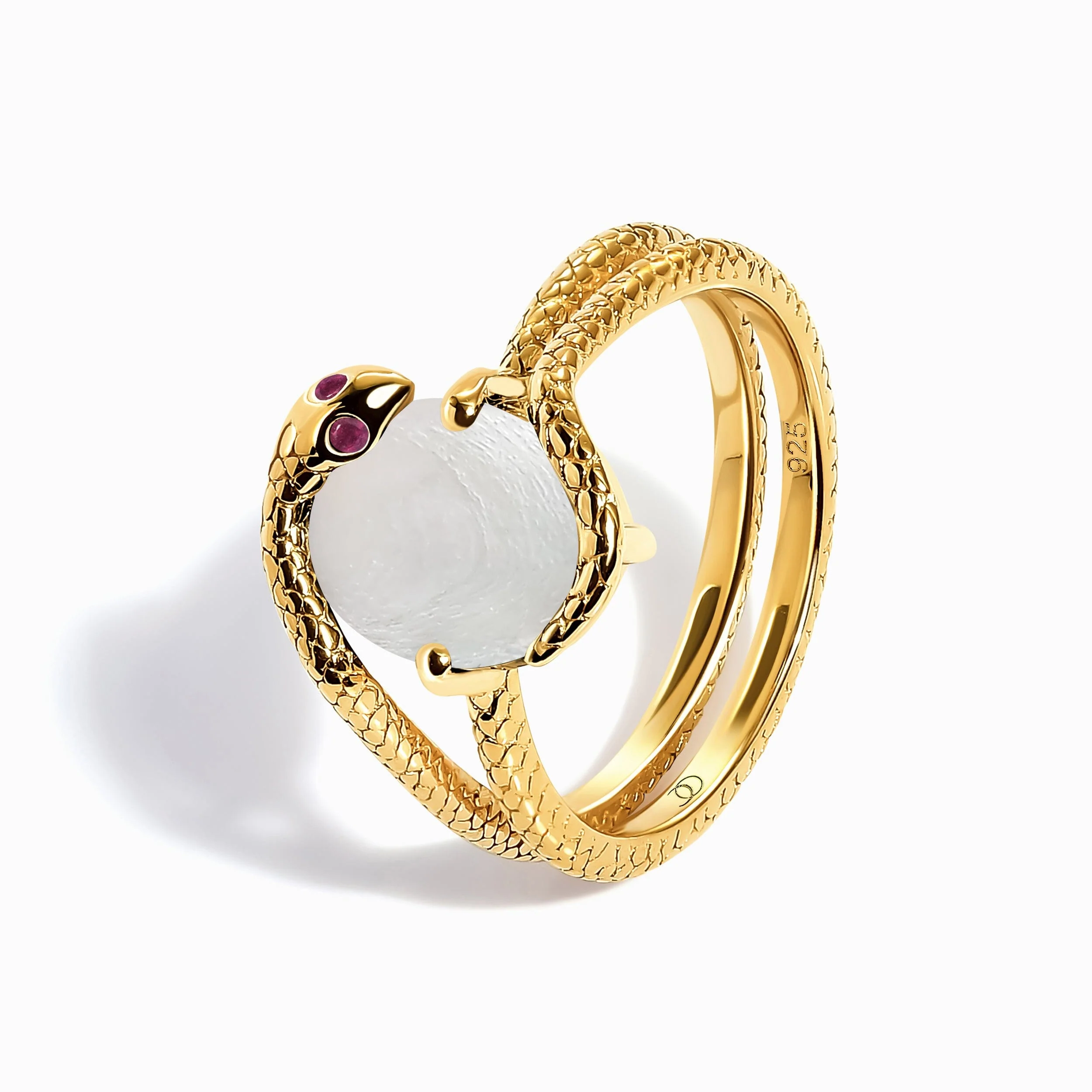 Mother of Pearl Ruby Serpent & Waves Rings - Image 11