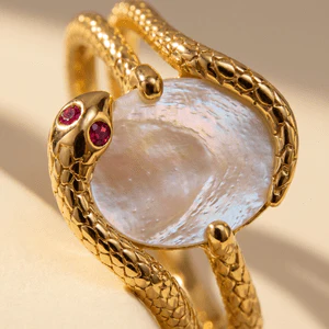 Mother of Pearl Ruby Serpent & Waves Rings - Image 18