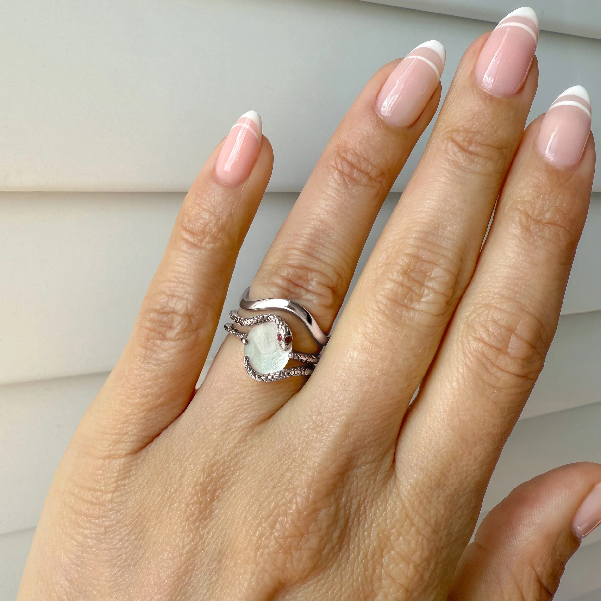 Mother of Pearl Ruby Serpent & Waves Rings - Image 5