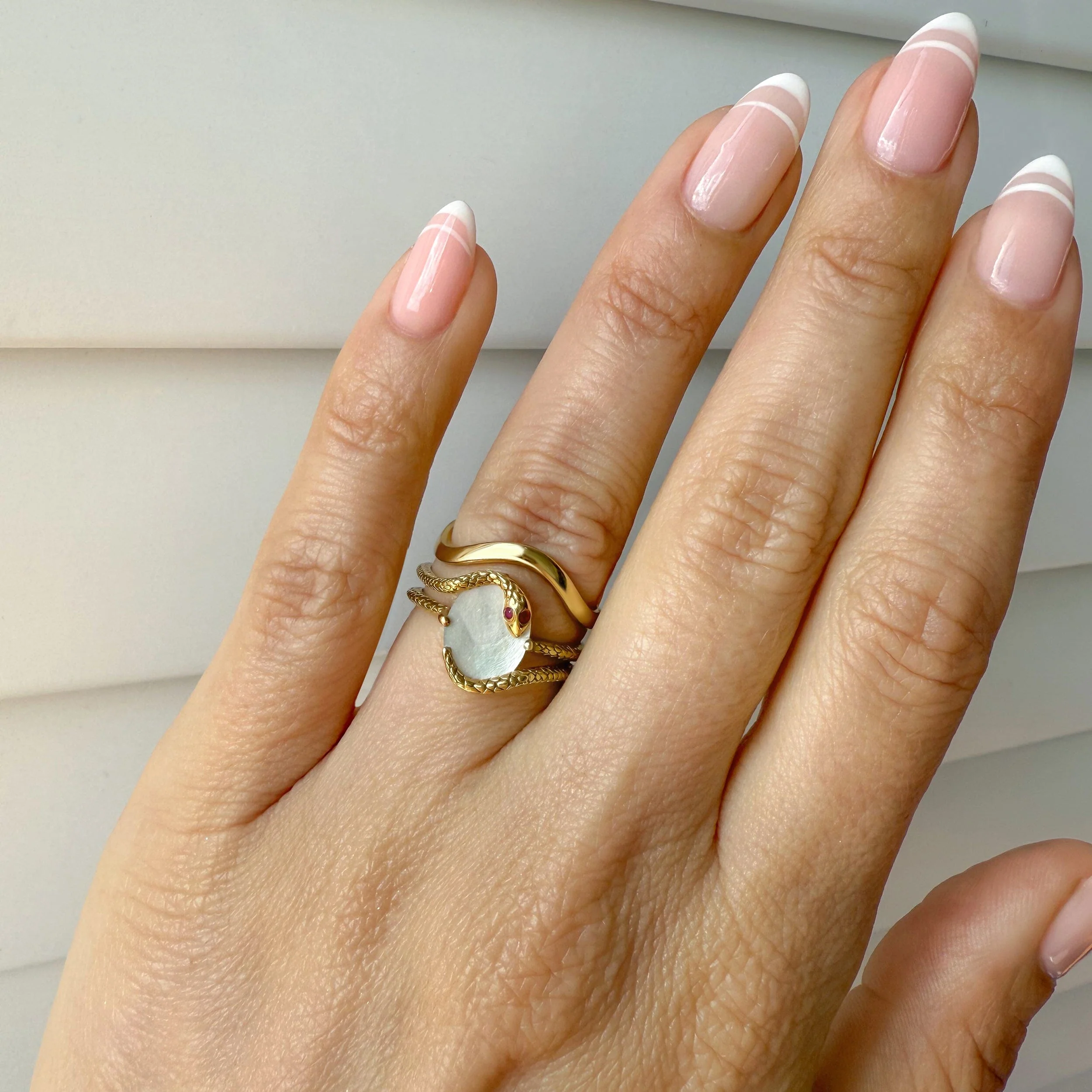 Mother of Pearl Ruby Serpent & Waves Rings - Image 6