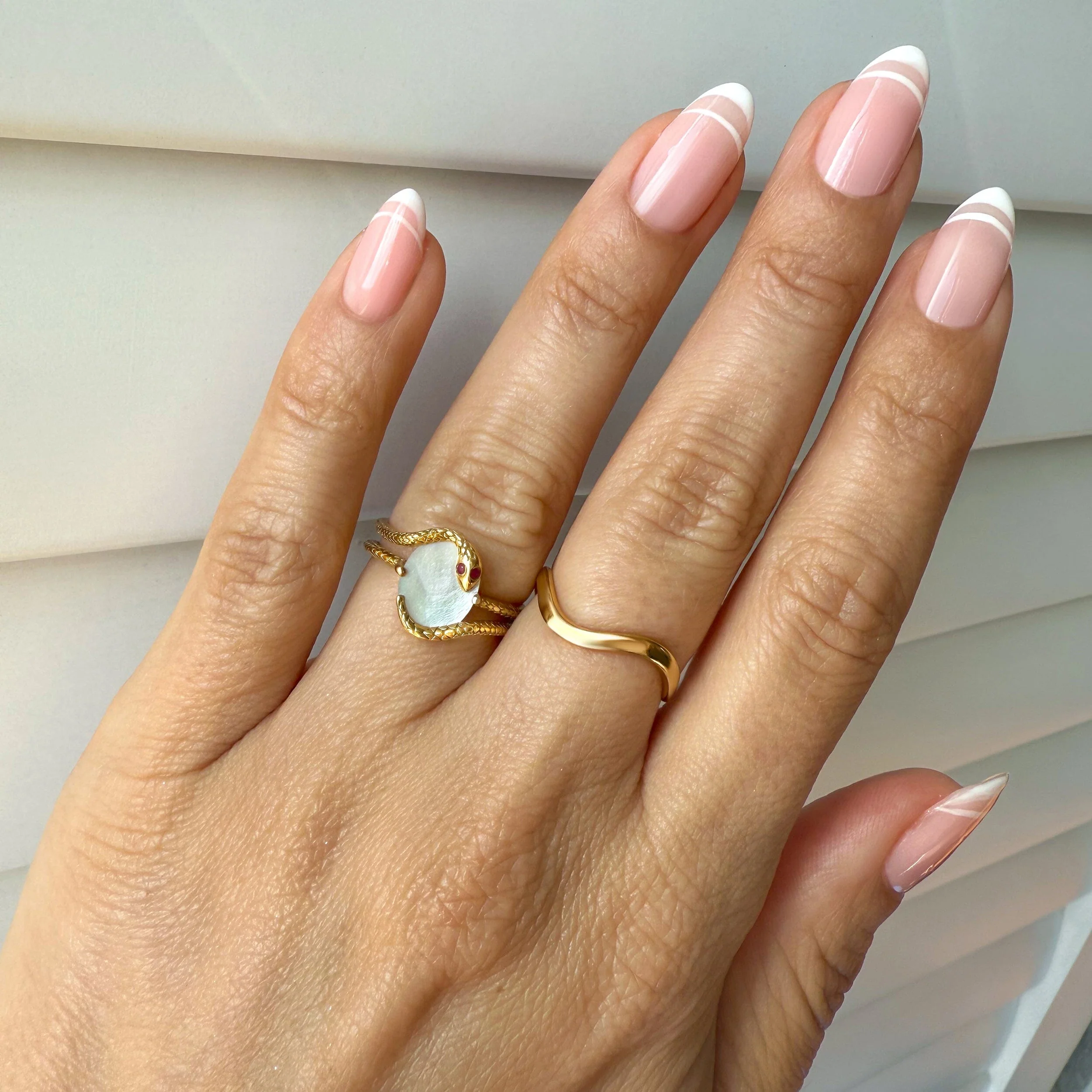 Mother of Pearl Ruby Serpent & Waves Rings - Image 8