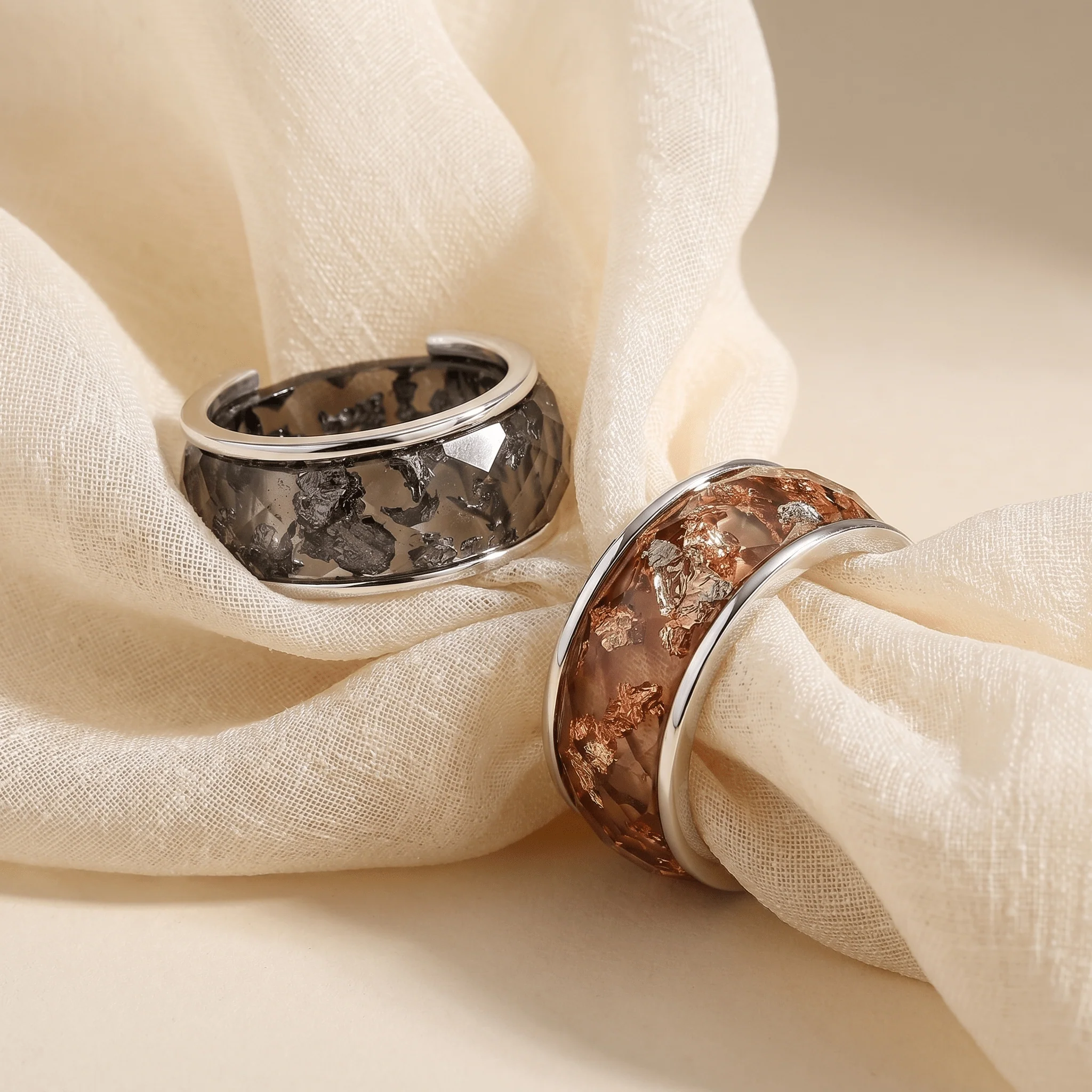 Night Sky & Golden Amber Resin Rings Set - Image 17