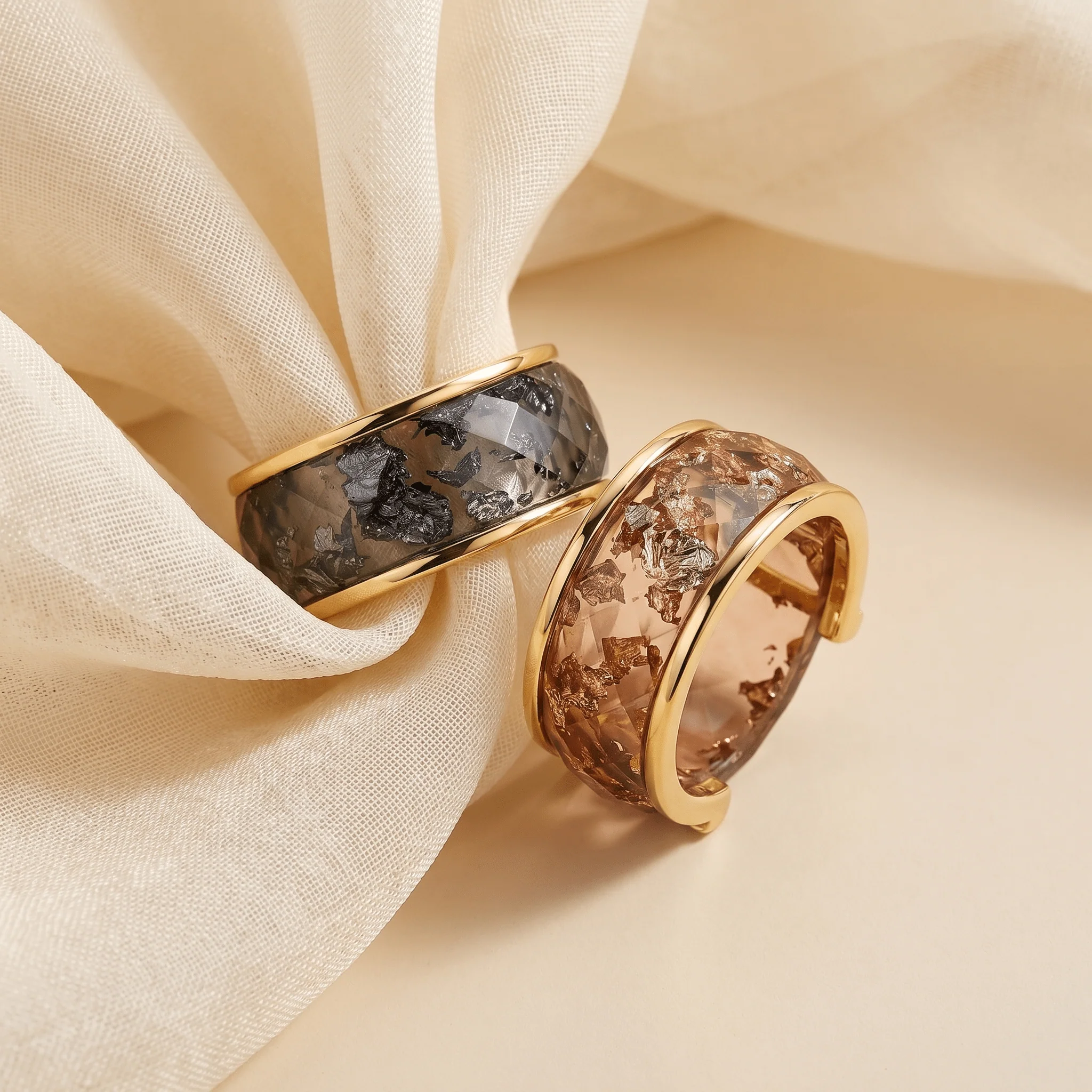 Night Sky & Golden Amber Resin Rings Set - Image 18