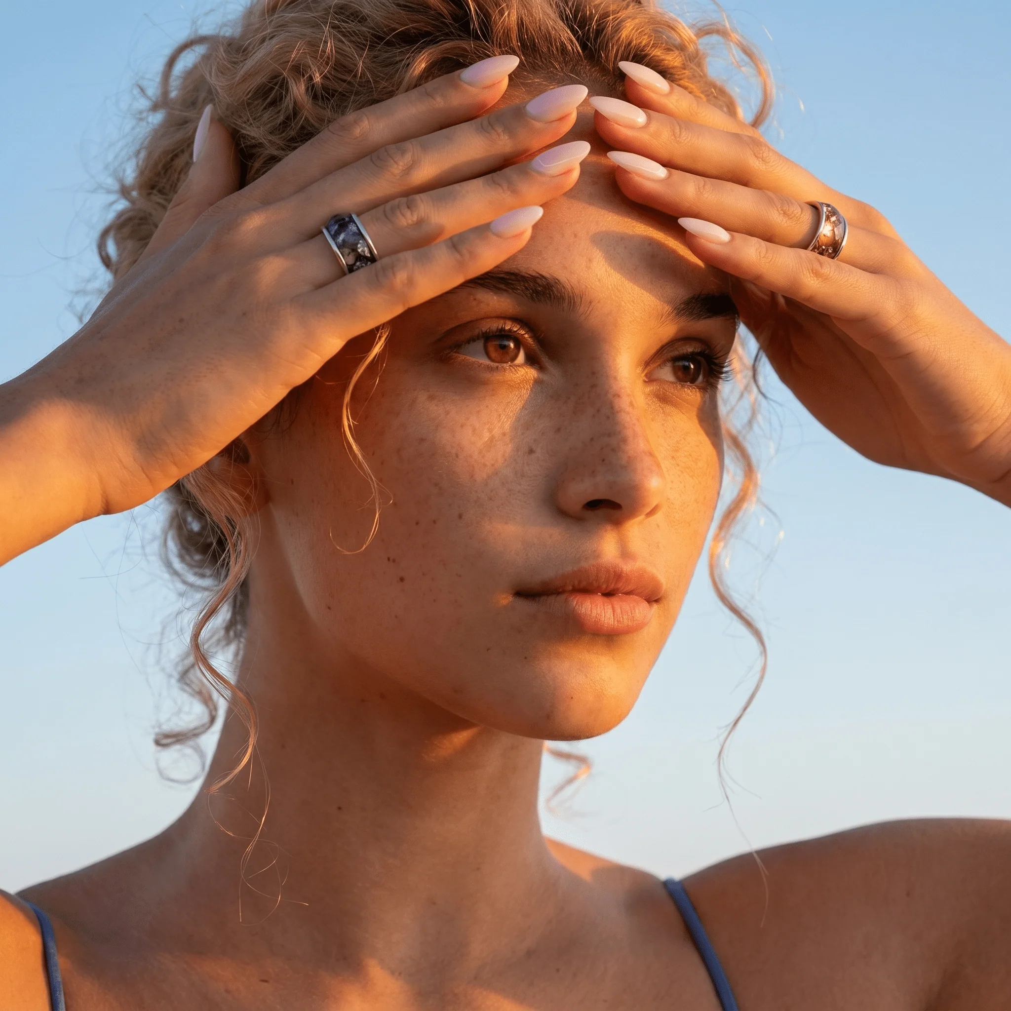 Night Sky & Golden Amber Resin Rings Set - Image 8