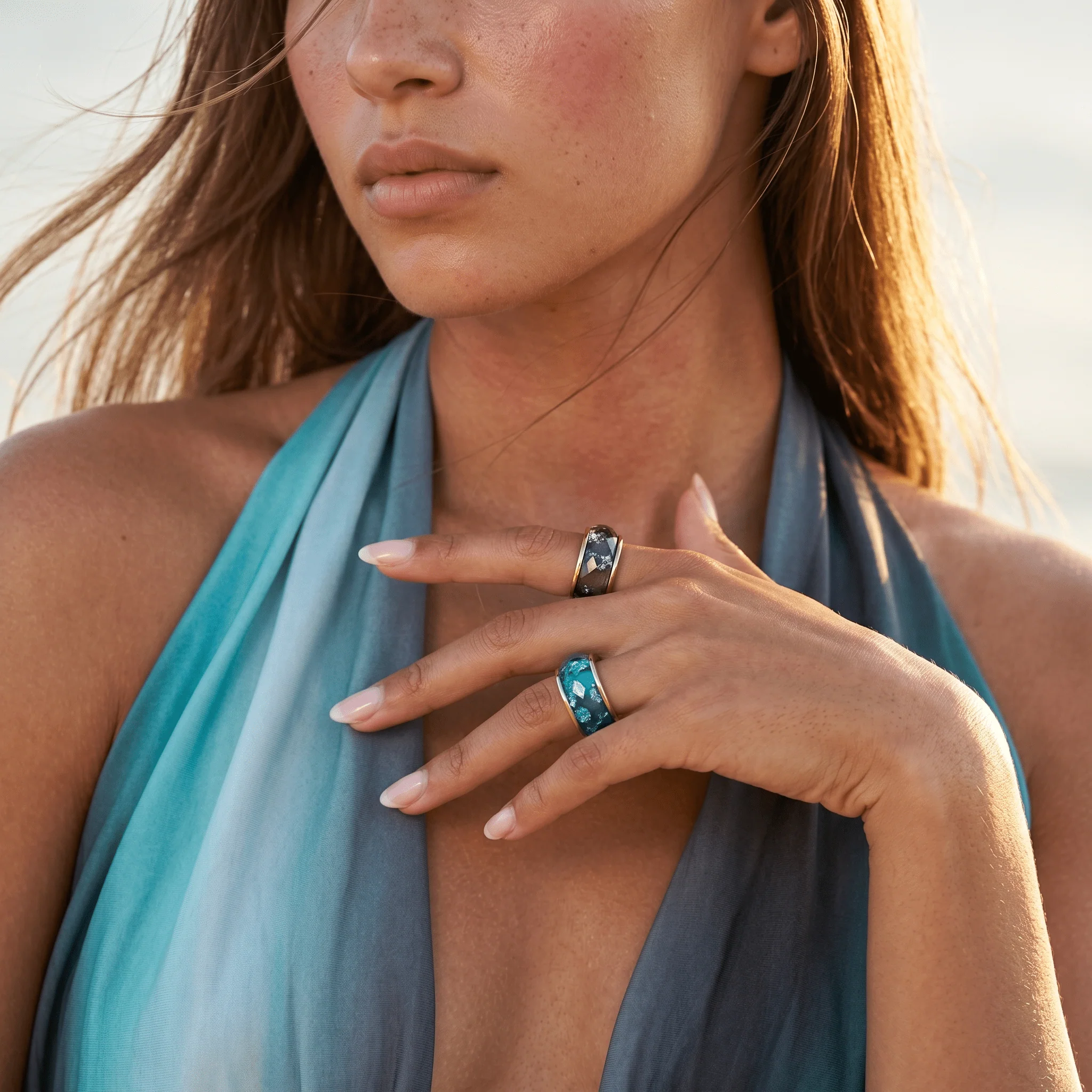 Night Sky & Ocean Blue Resin Rings Set - Image 8