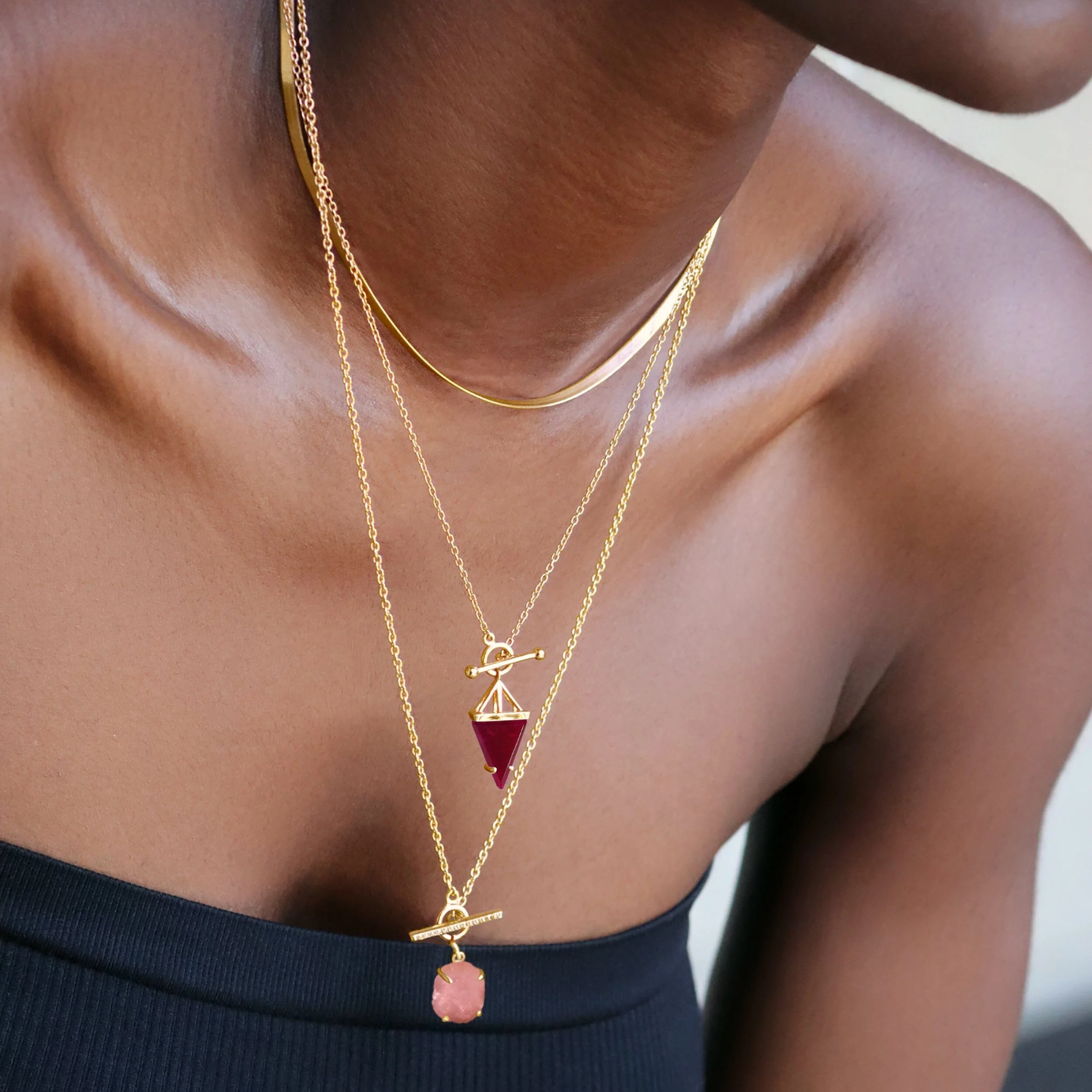 Pink Quartz Heroine & Herringbone Necklaces - Image 13