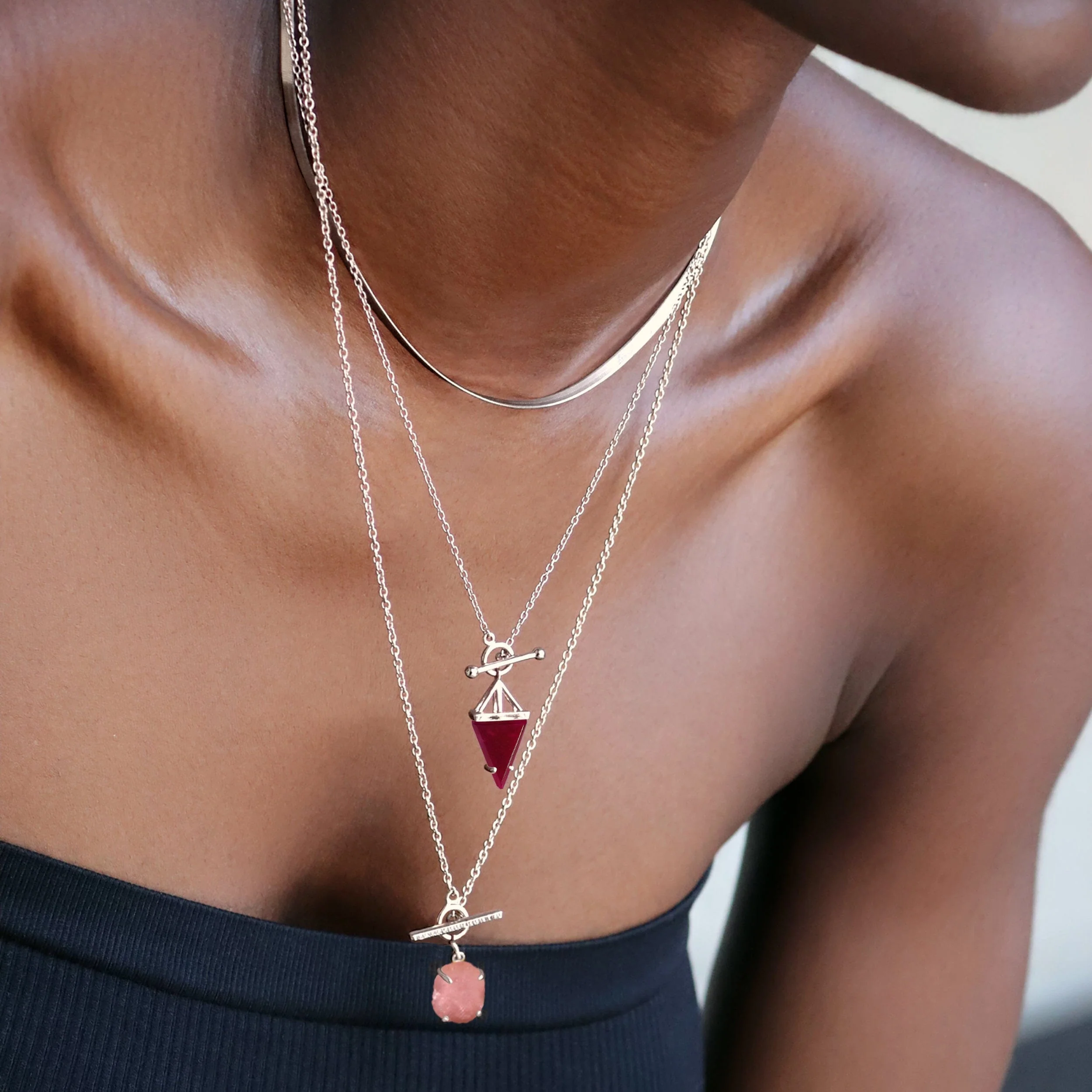 Pink Quartz Heroine & Herringbone Necklaces - Image 9