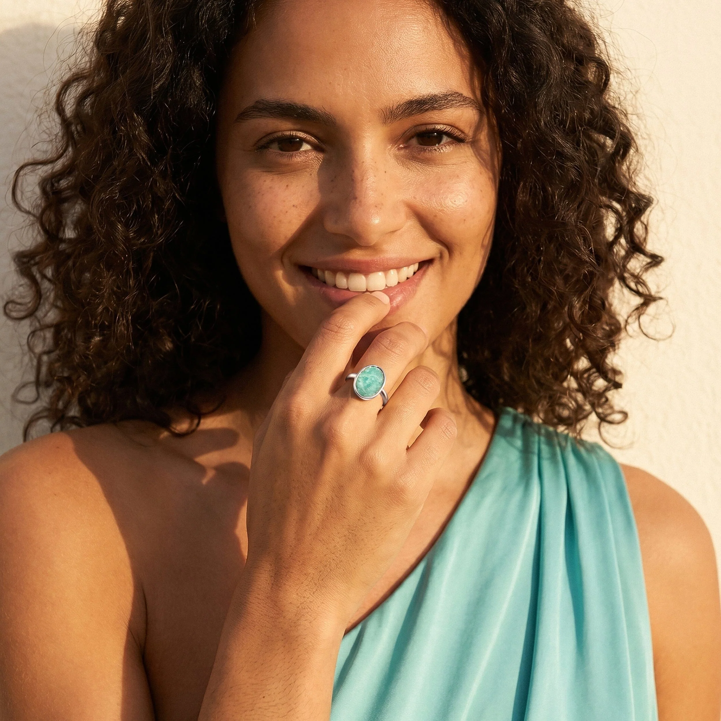 Raw Crystal Ring - Enfolded Amazonite - Image 8
