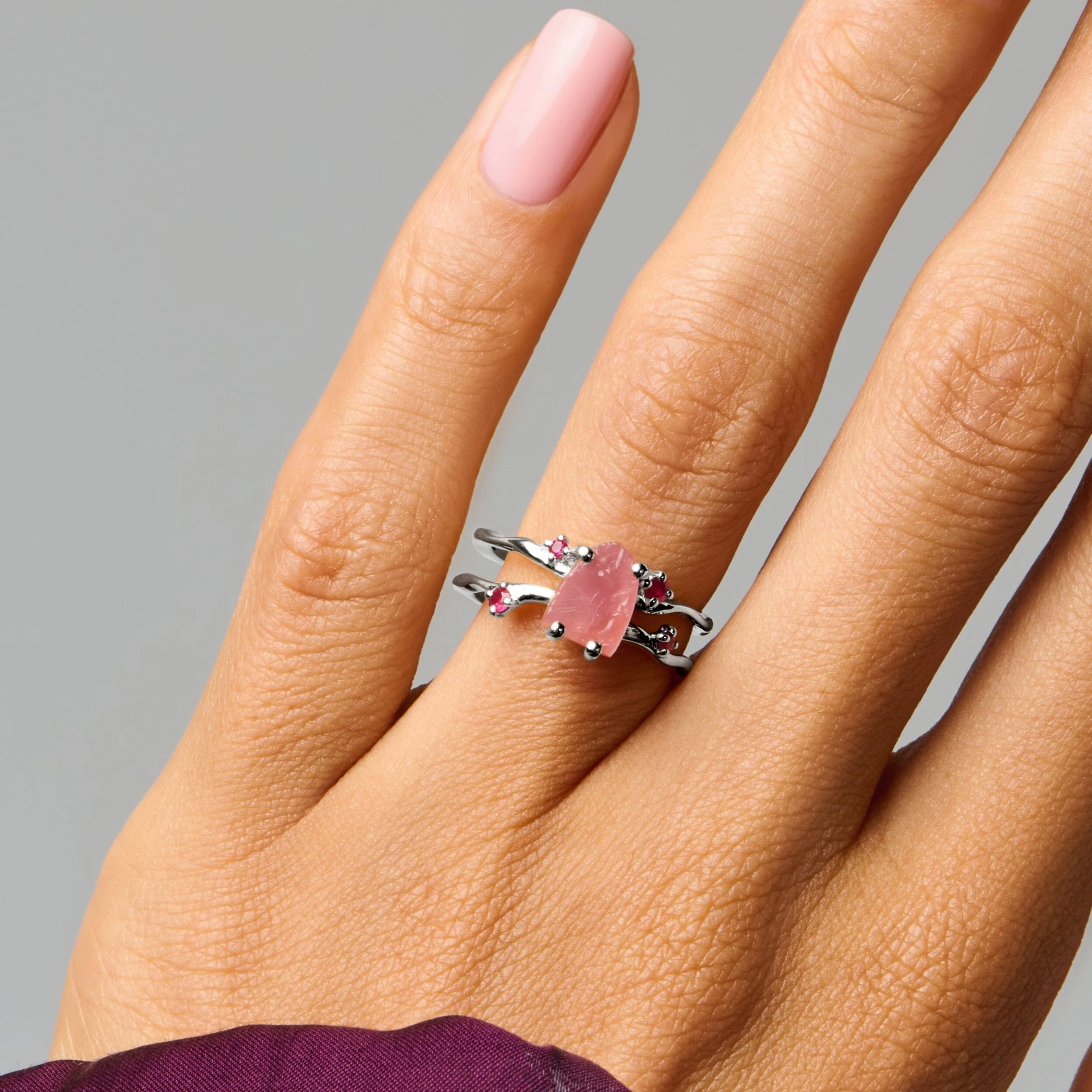 Raw Crystal Ring - Flow Rose Quartz Ruby - Image 2