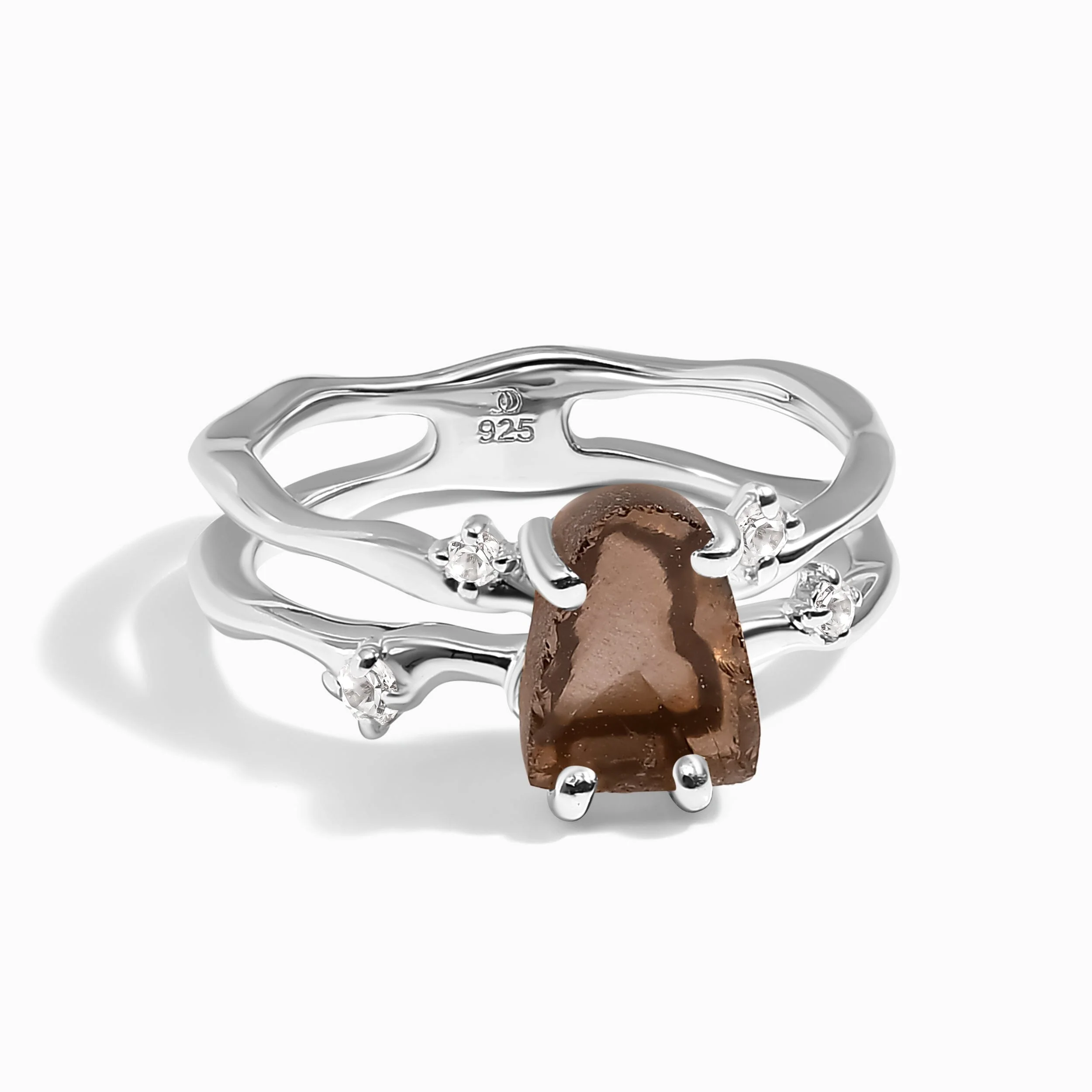 Raw Crystal Ring - Flow Smoky Quartz