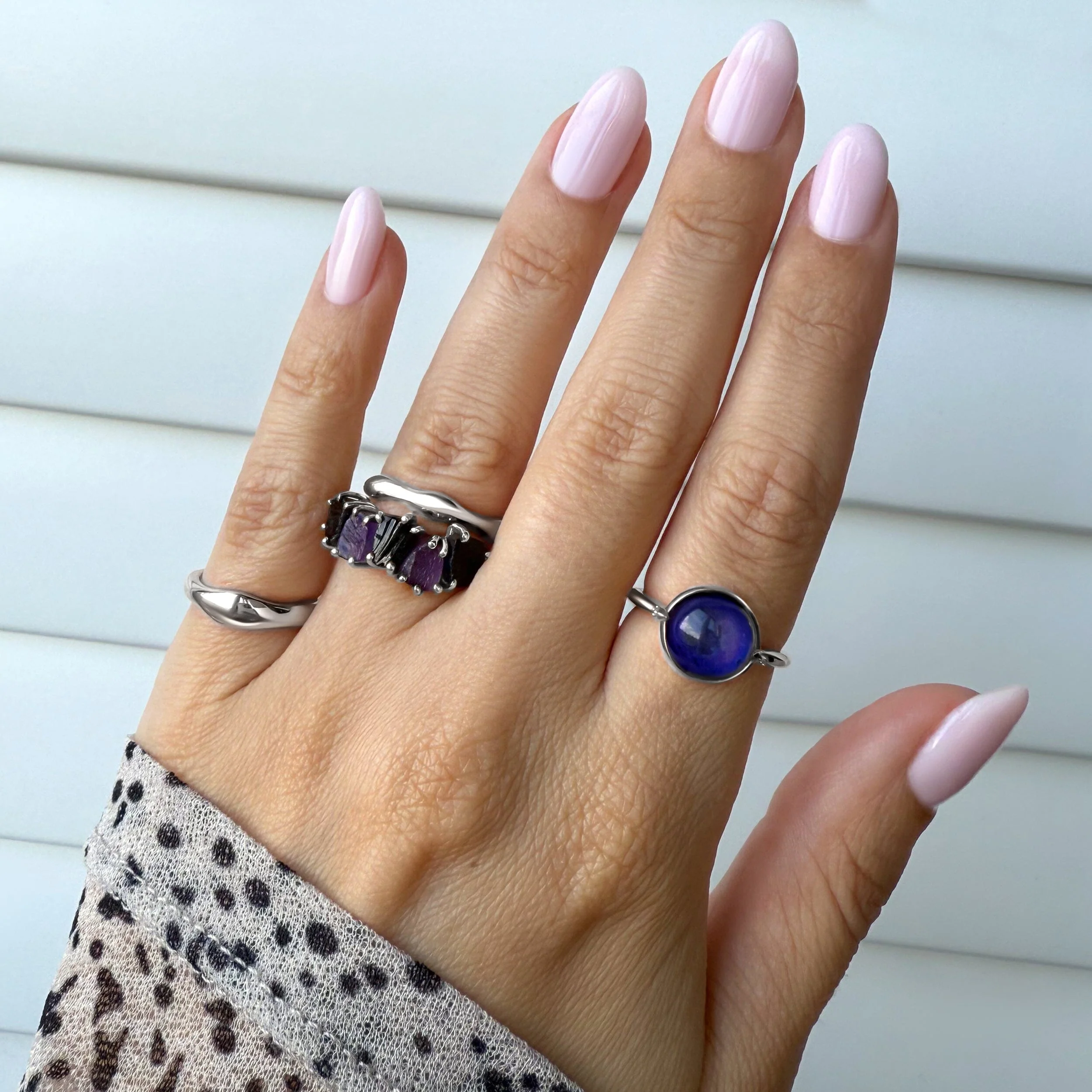 Raw Crystal Ring - Luminous Black Obsidian & Amethyst - Image 3