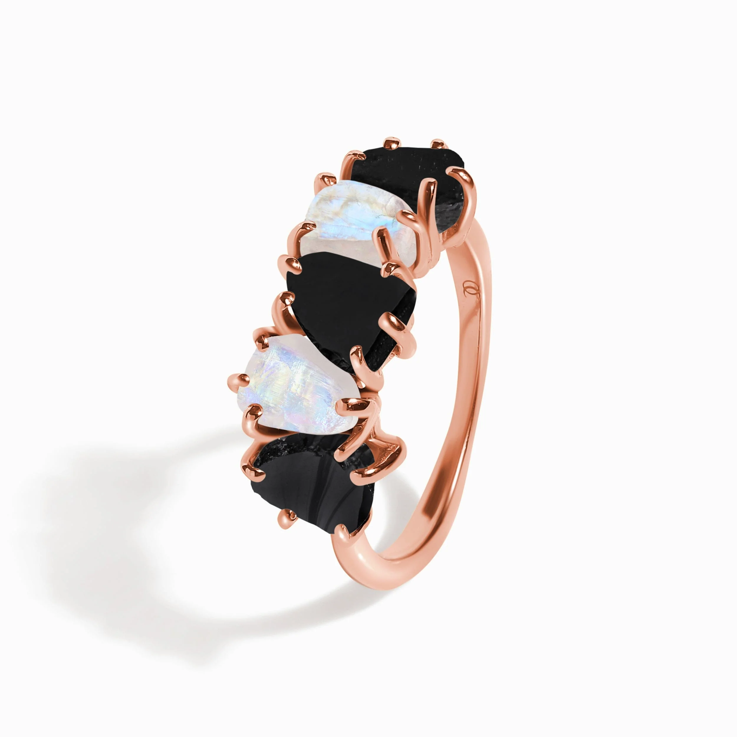 Raw Crystal Ring - Luminous Black Obsidian & Moonstone - Image 10