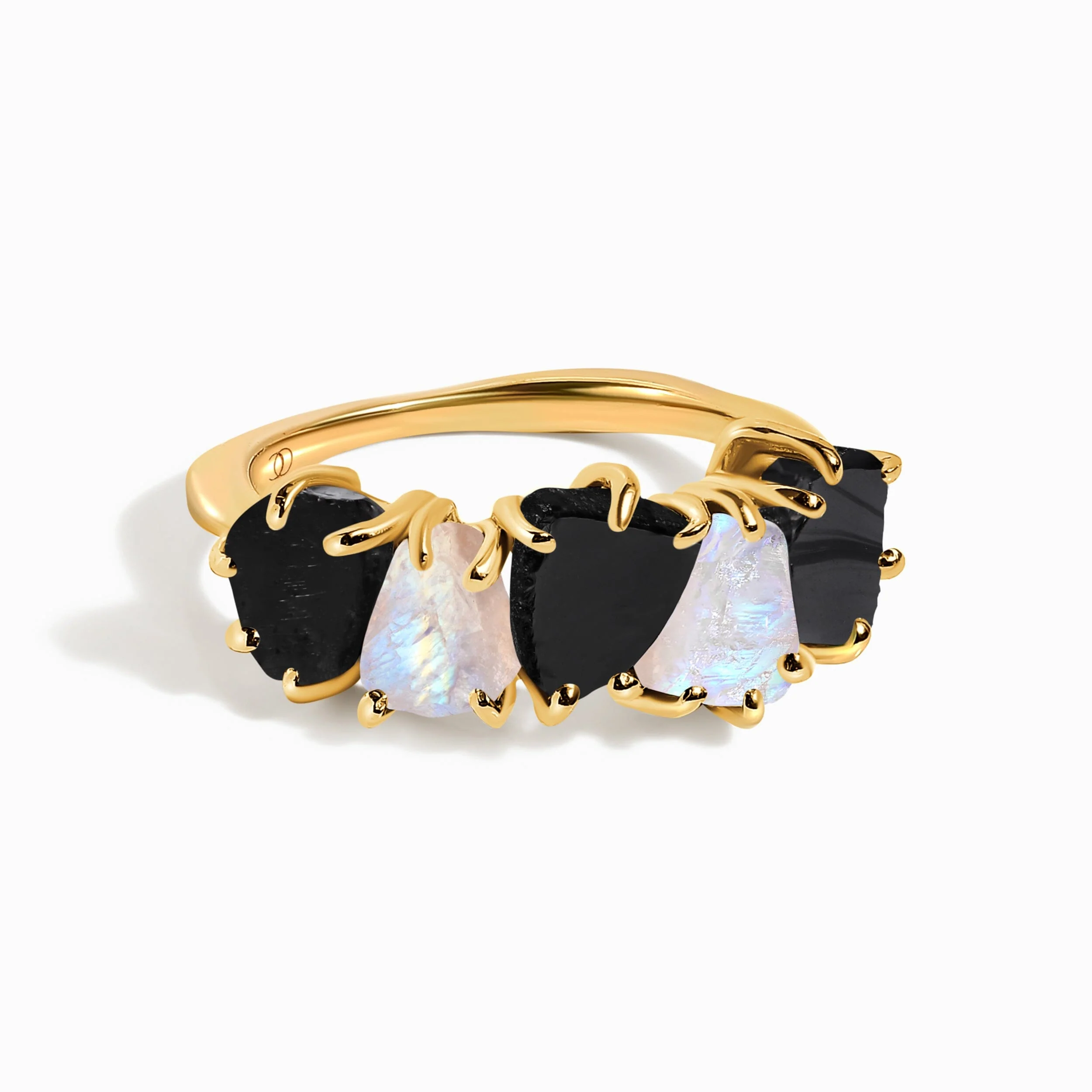 Raw Crystal Ring - Luminous Black Obsidian & Moonstone - Image 5