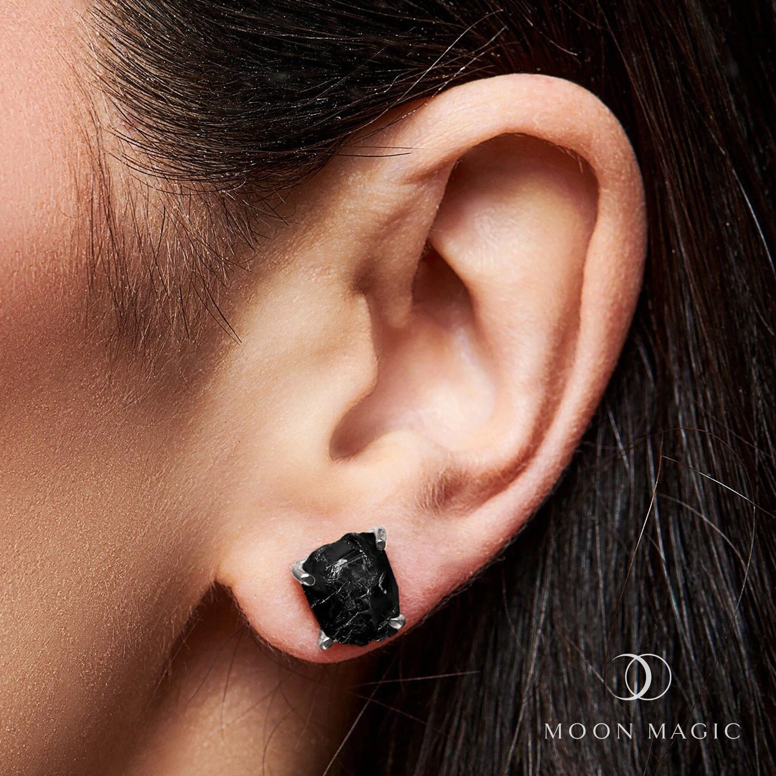 Raw Crystal Studs - Black Obsidian Studs - Image 2