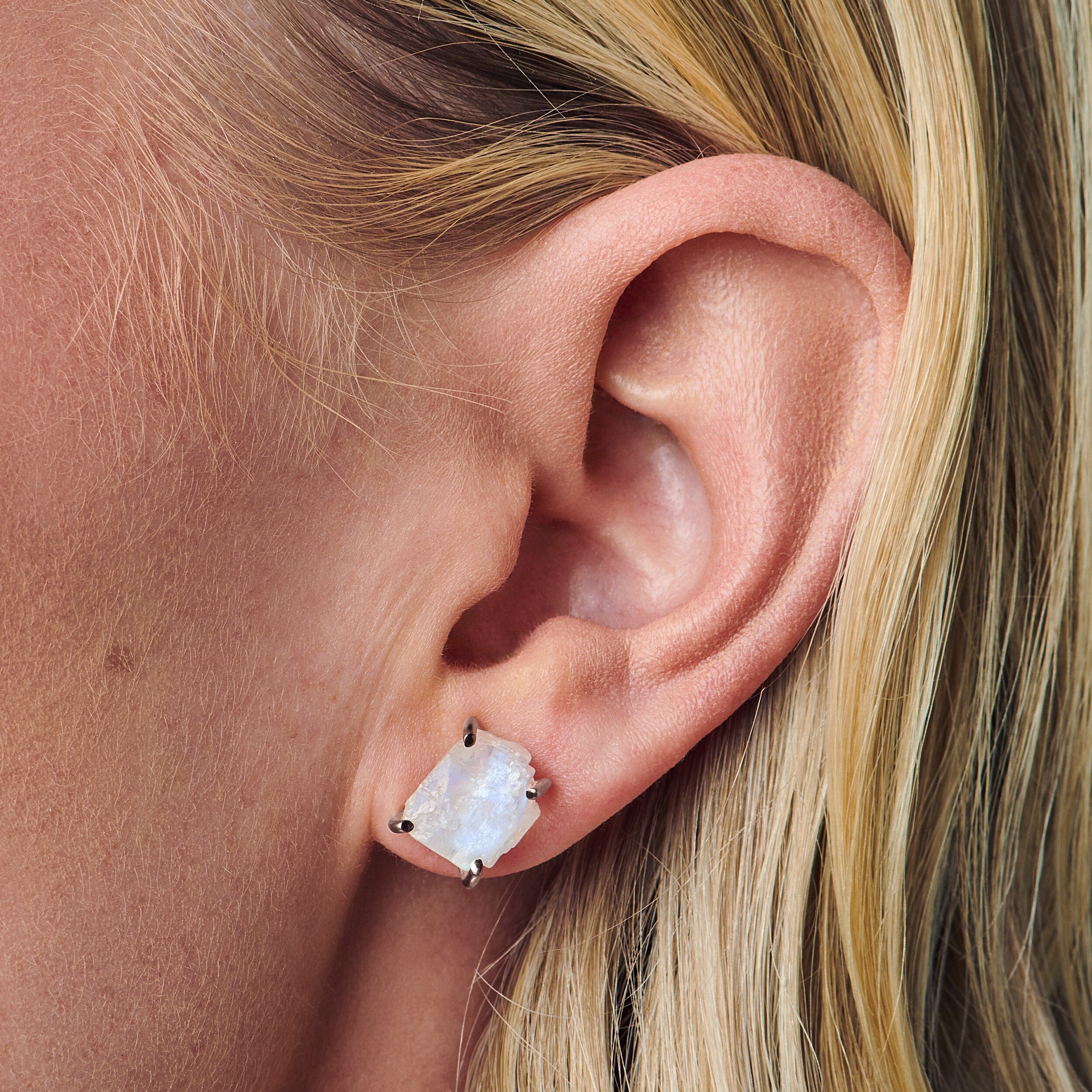 Raw Crystal Studs - Moonstone Studs - Image 2