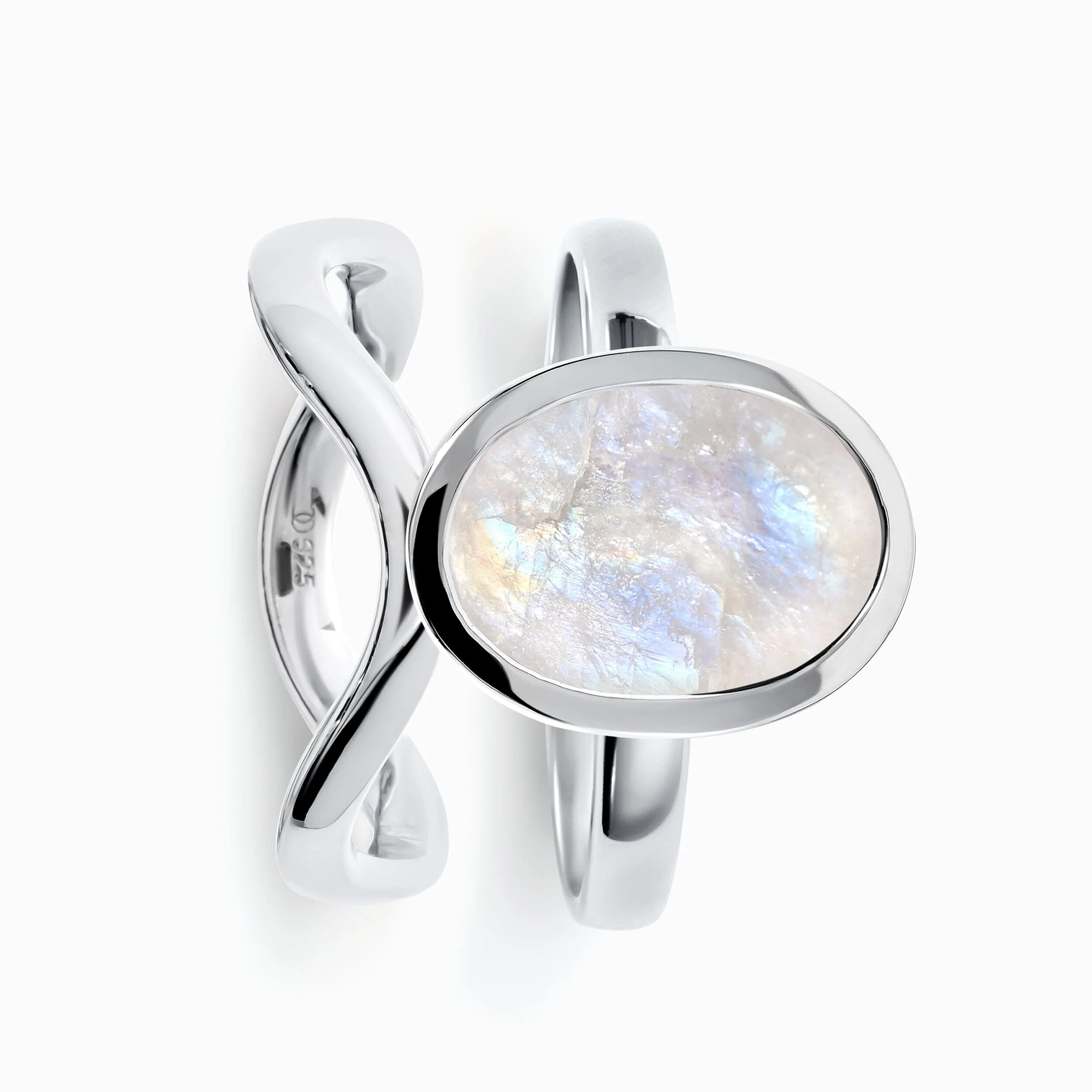 Raw Moonstone Enfolded Ring & Waves Band