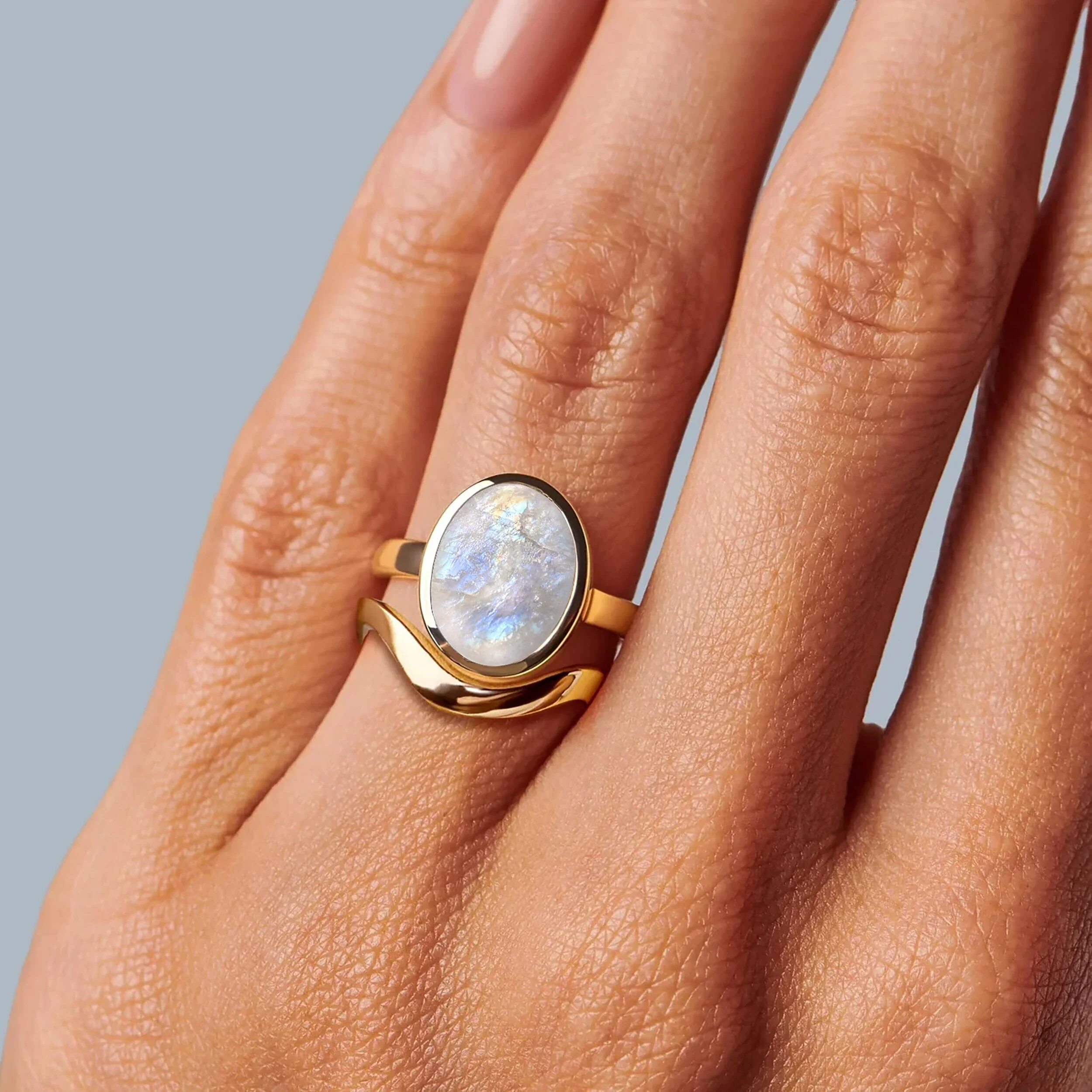 Raw Moonstone Enfolded Ring & Waves Band - Image 5