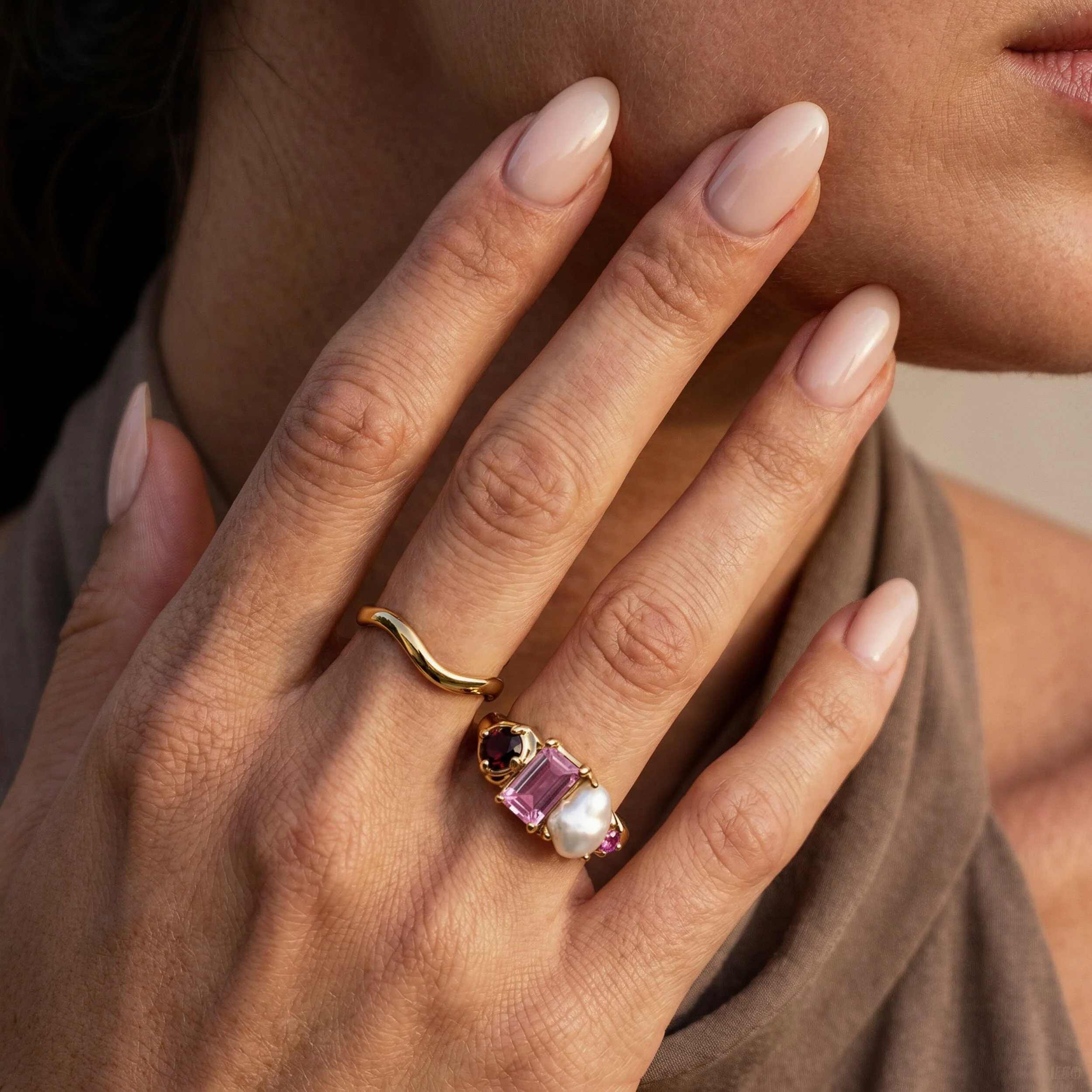 Rhodolite Garnet Treasure Ring & Waves Band - Image 6
