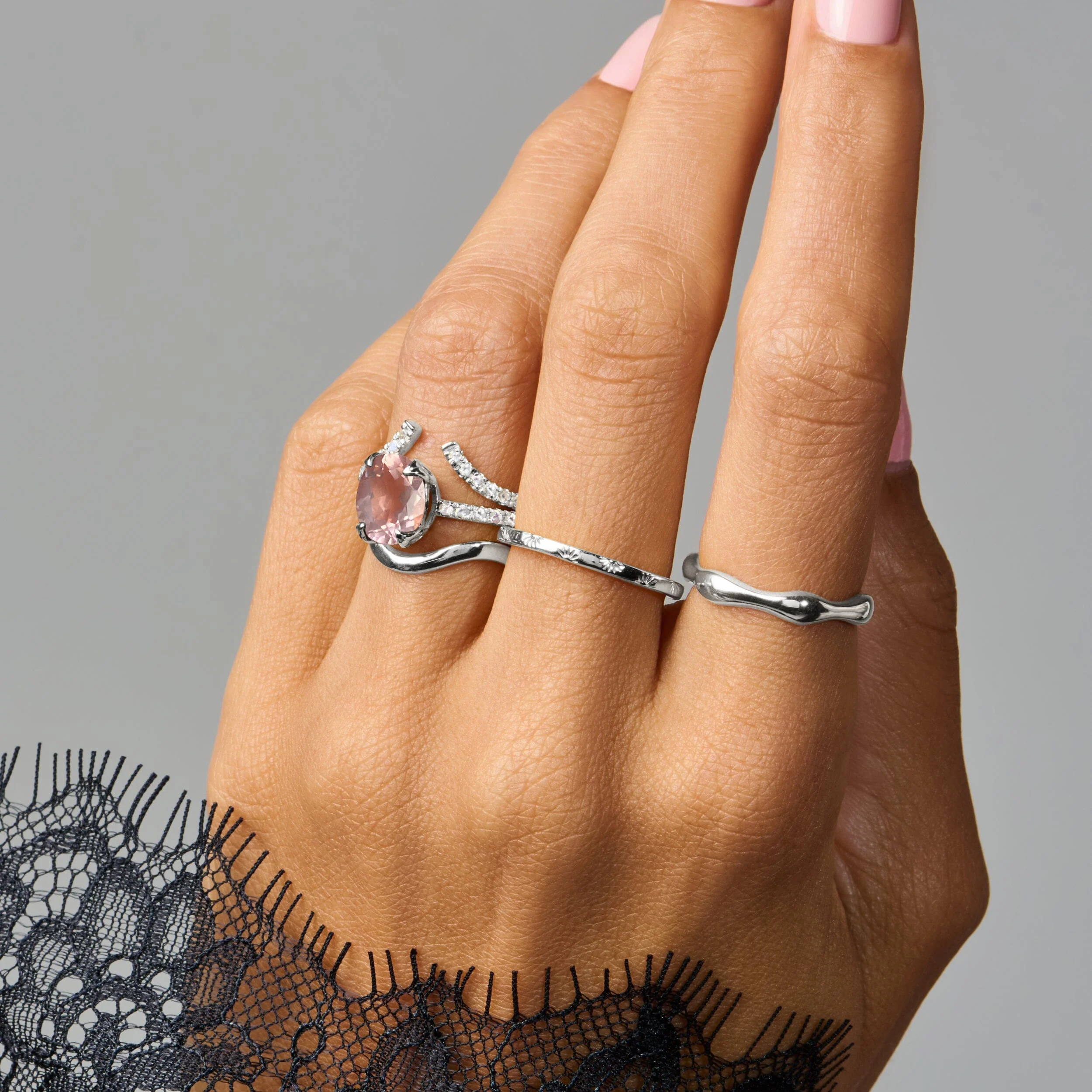 Fine Rose Quartz Lab Diamond Ring - Harlow - Image 12