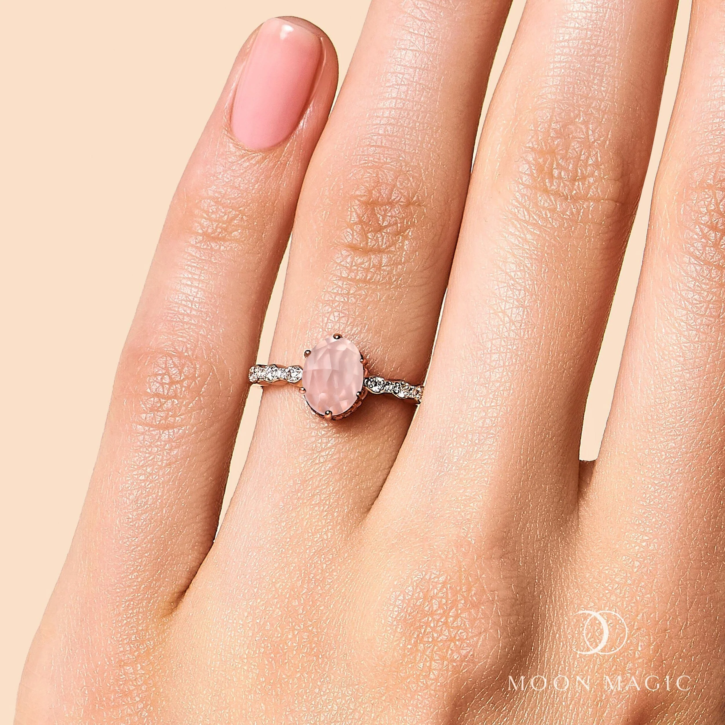 Rose Quartz Lab Diamond Ring - Mirth - Image 2