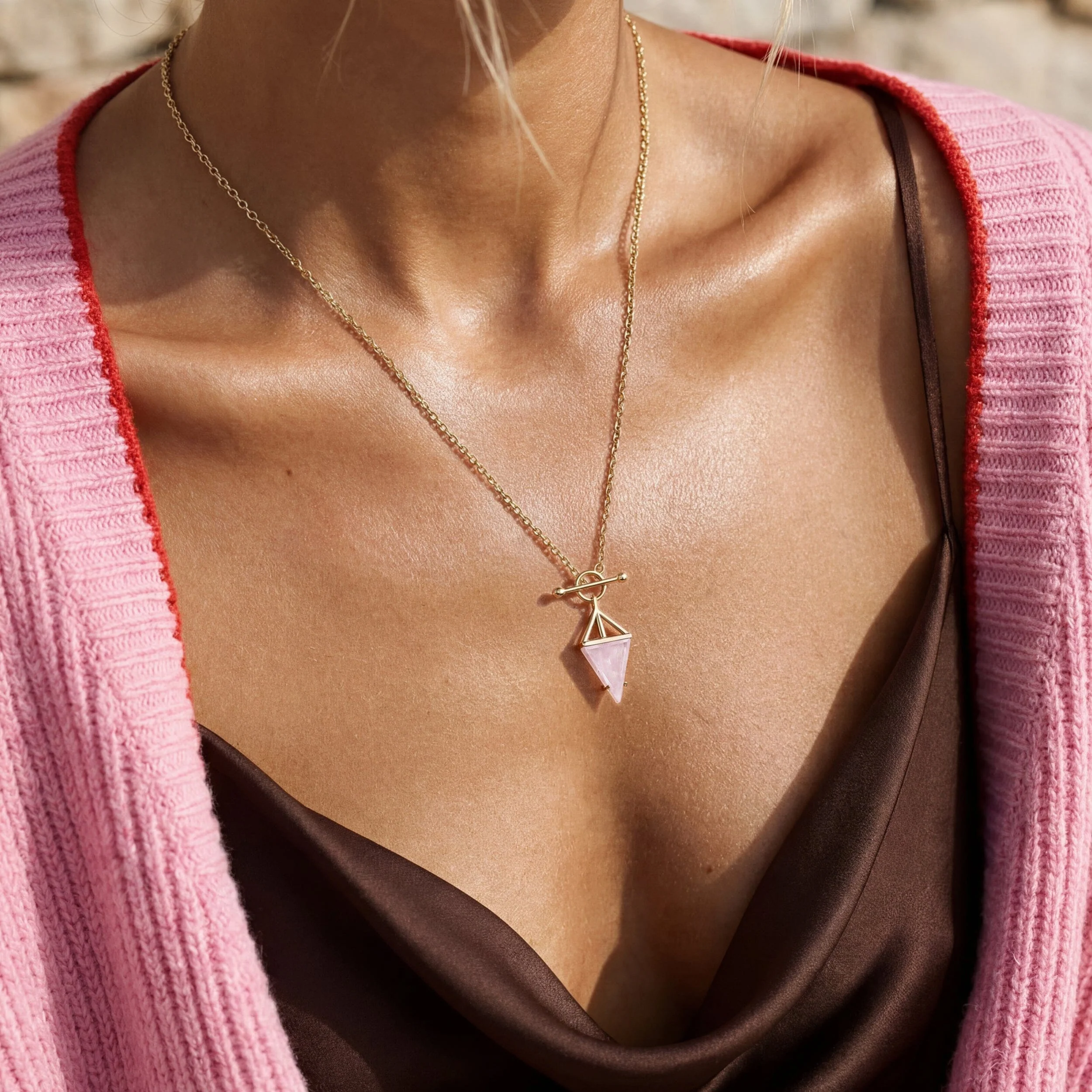 Rose Quartz Necklace - Heroine T-Lock - Image 12