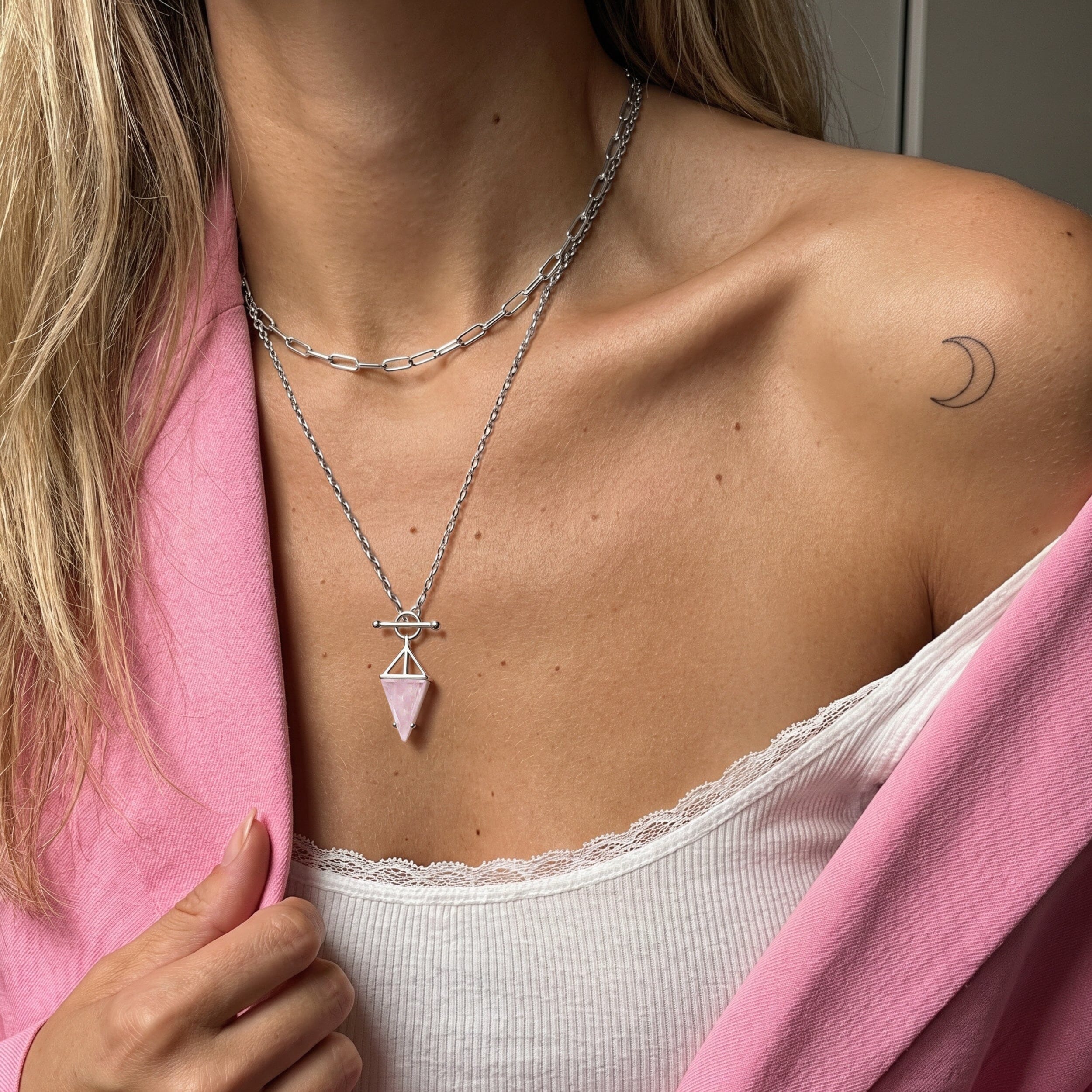 Rose Quartz Necklace - Heroine T-Lock - Image 14